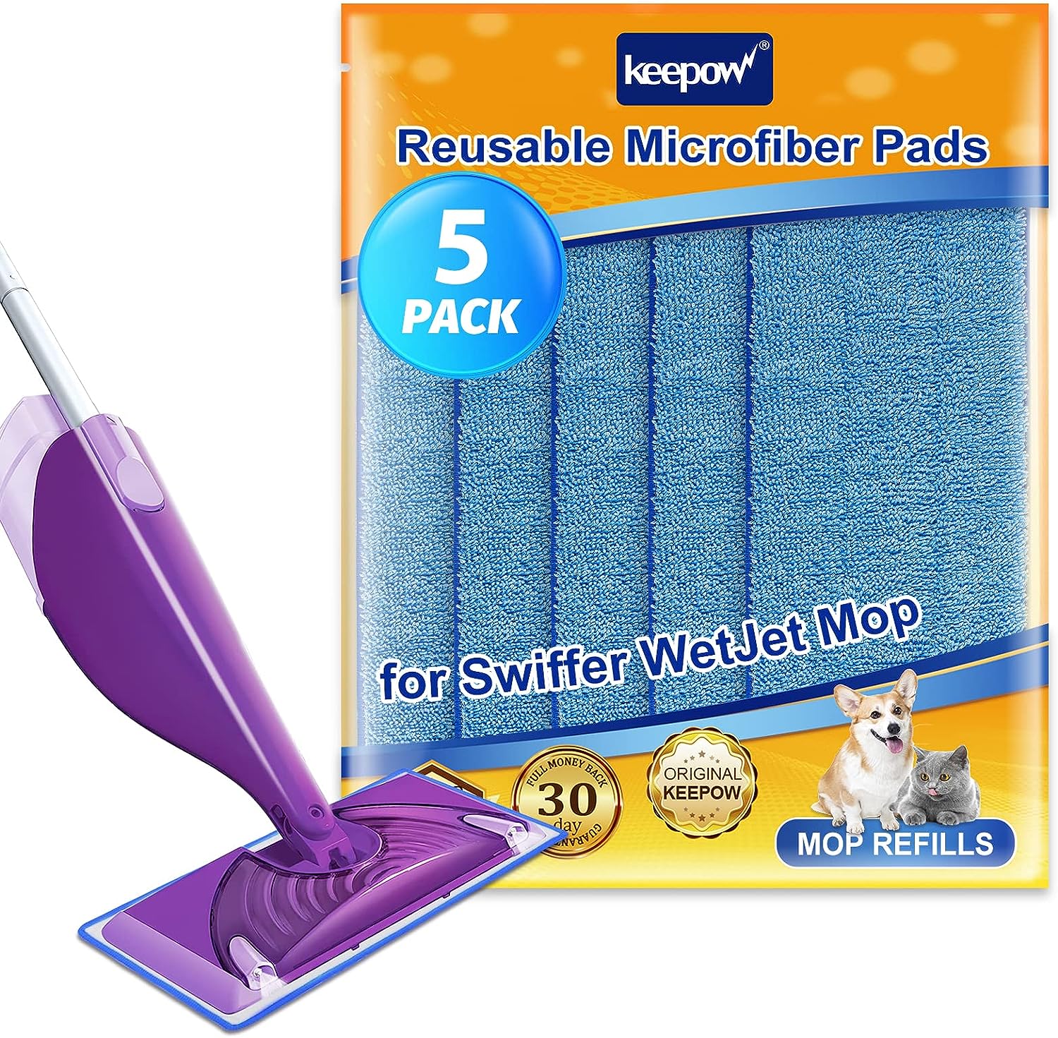 KEEPOW Microfiber Wet Jet Mop Pads 5 Pcs