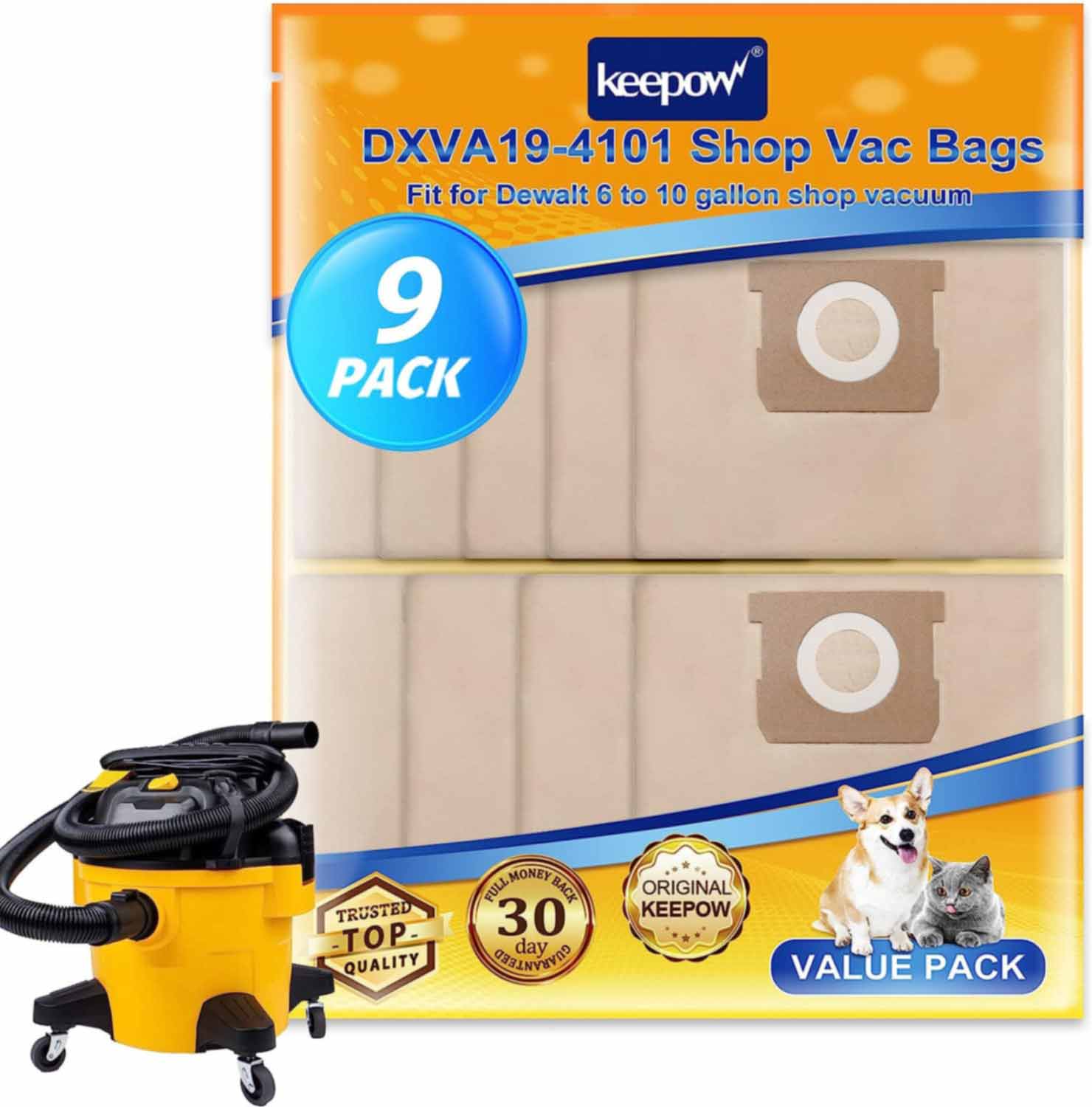 KEEPOW Bags for DEWALT 6-10 Gallon Vacuum 9 Pcs