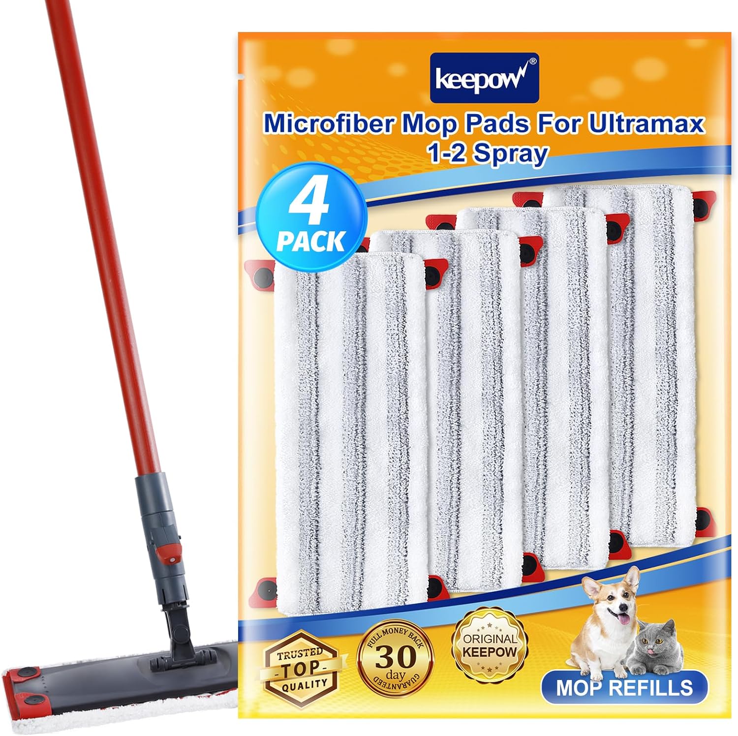 KEEPOW 6402M Mop Head Replacements for Ultramax 1-2 Spray Mop Refill, Microfibre Flat Floor Spray Mop 4 PCS