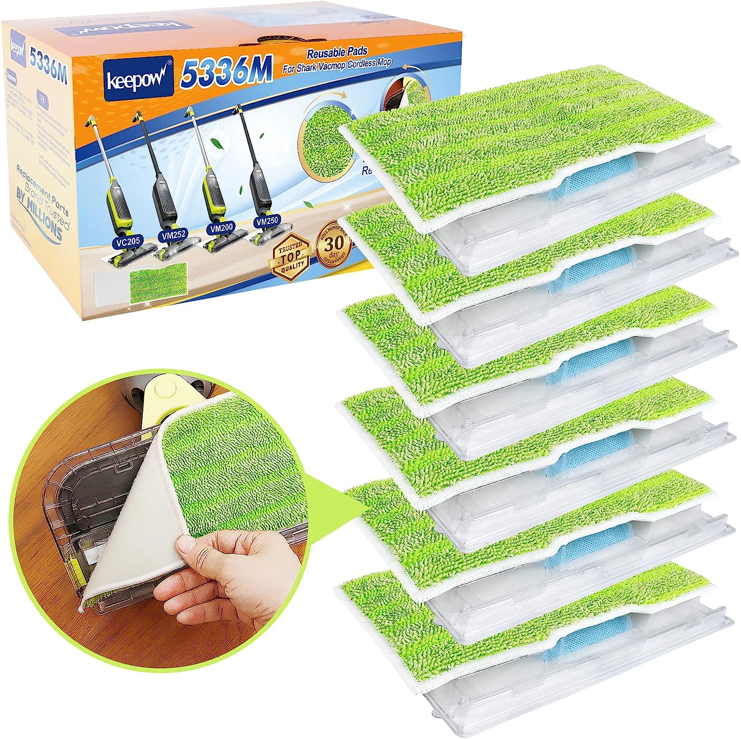 KEEPOW 5336M Reusable Vacmop Replacement Pads 6 Pcs  For Shark