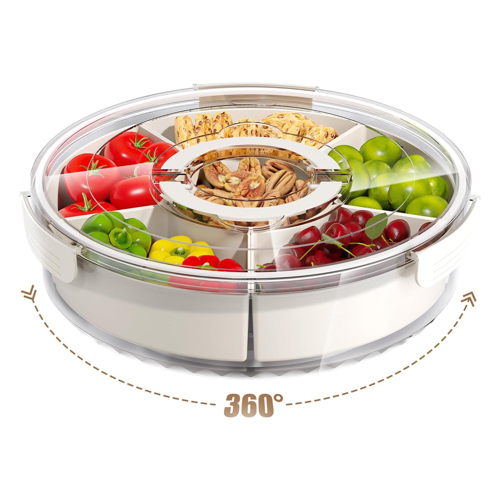 Keepow Multi-purpose Food Platter Divided Serving Tray with Lid and Handle