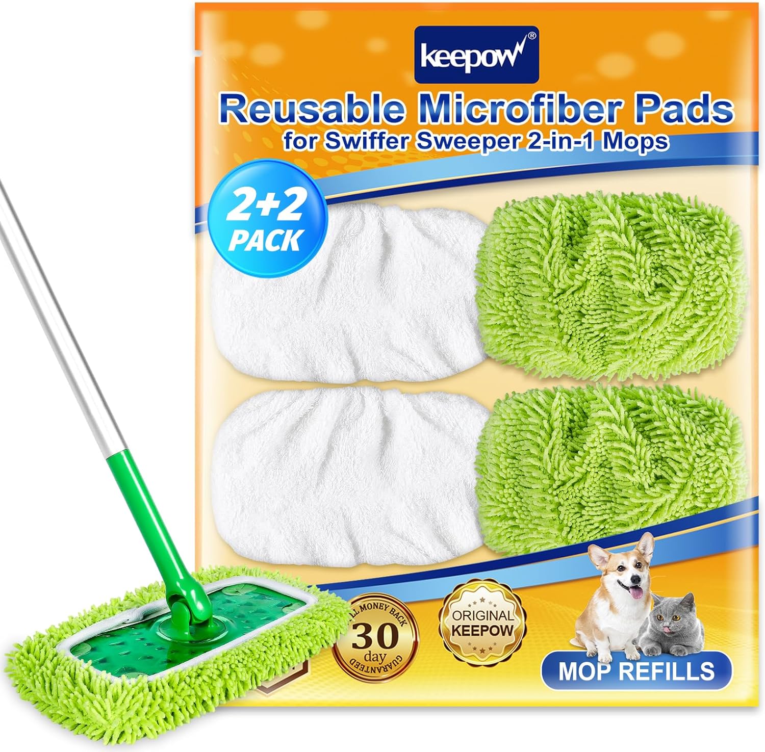 KEEPOW 5701M Reusable Wet Pads Refills Washable Microfiber Wet Mopping Cloths, 4 Pack (Mop is Not Included)