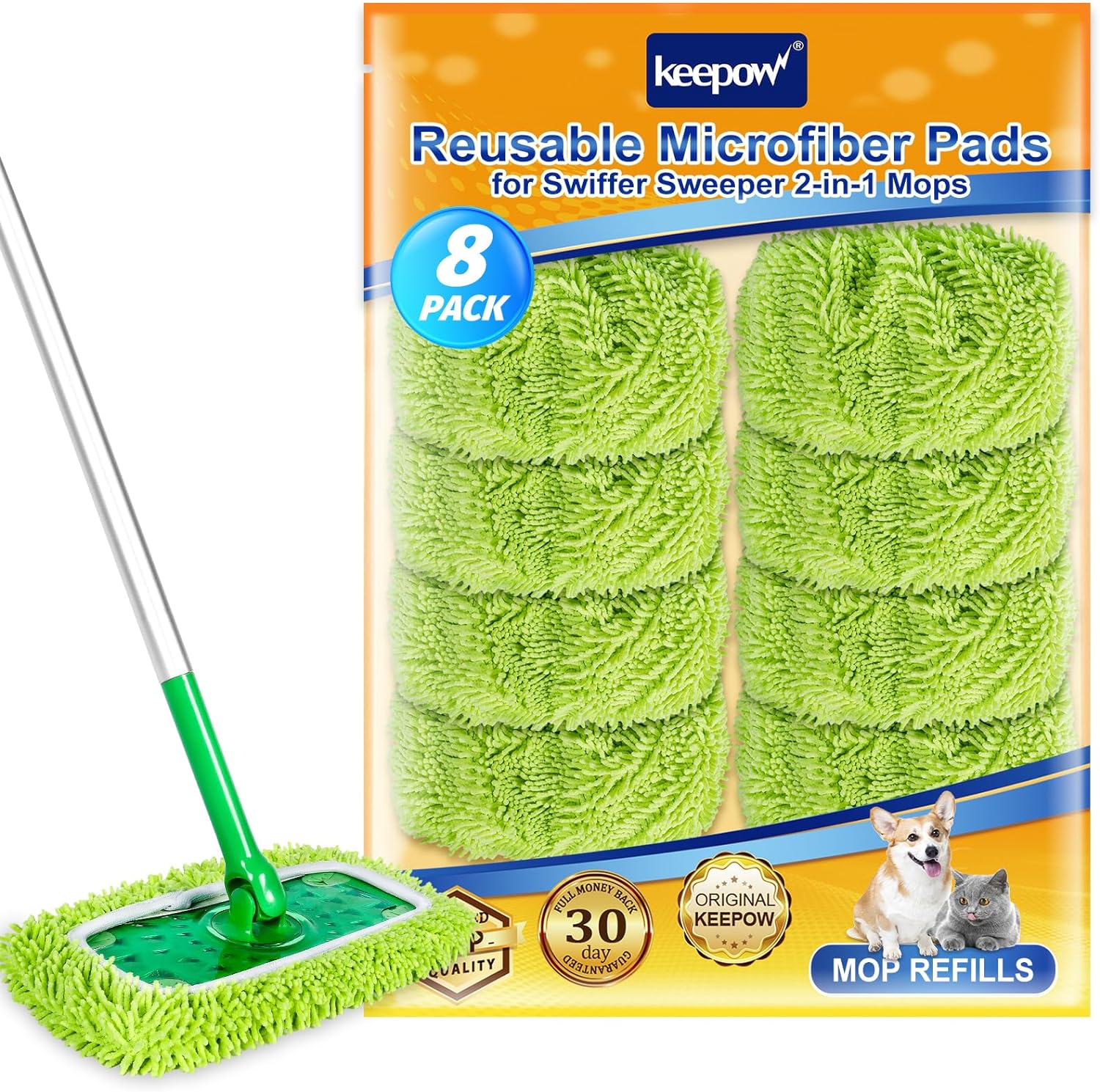 KEEPOW 5701M Reusable Microfiber Mop Pads Compatible with Swiffer Sweeper Mop 8 Pack