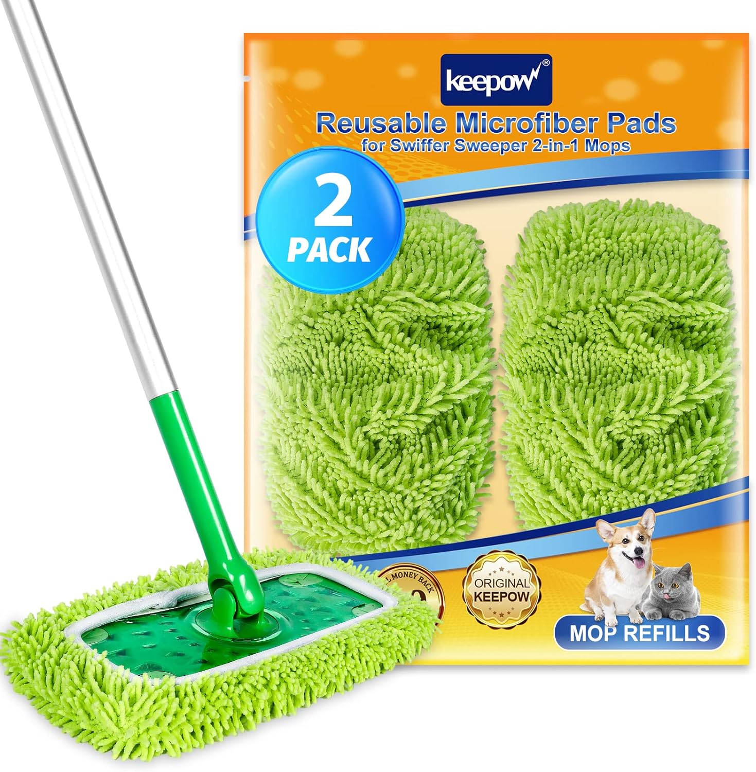 KEEPOW 5701M Reusable Wet Pads Refills Compatible with Swiffer Sweeper, 2 Pack