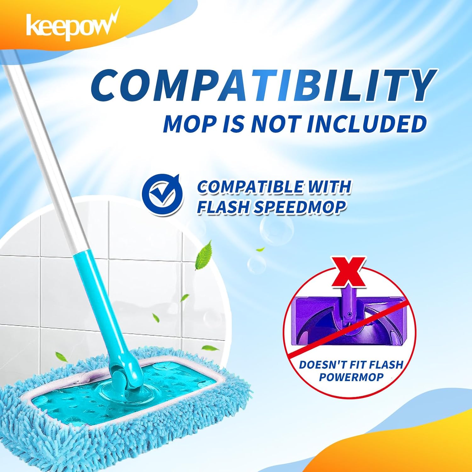 KEEPOW 5701M Reusable Mop Pads for 10-12 Inches Flat Mop, Microfiber Dry Pads for Flash Speed Mop(4 Pack)