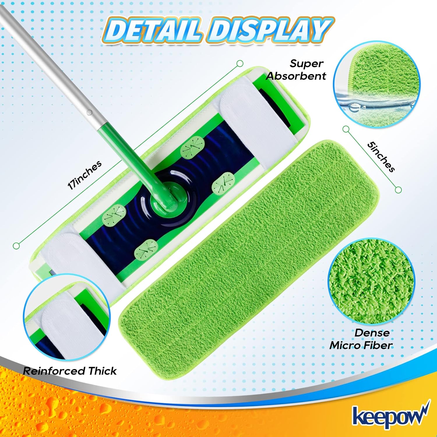 KEEPOW 5702M Microfiber Pads for All 17*5 Inches Flat Mop 4 Pcs