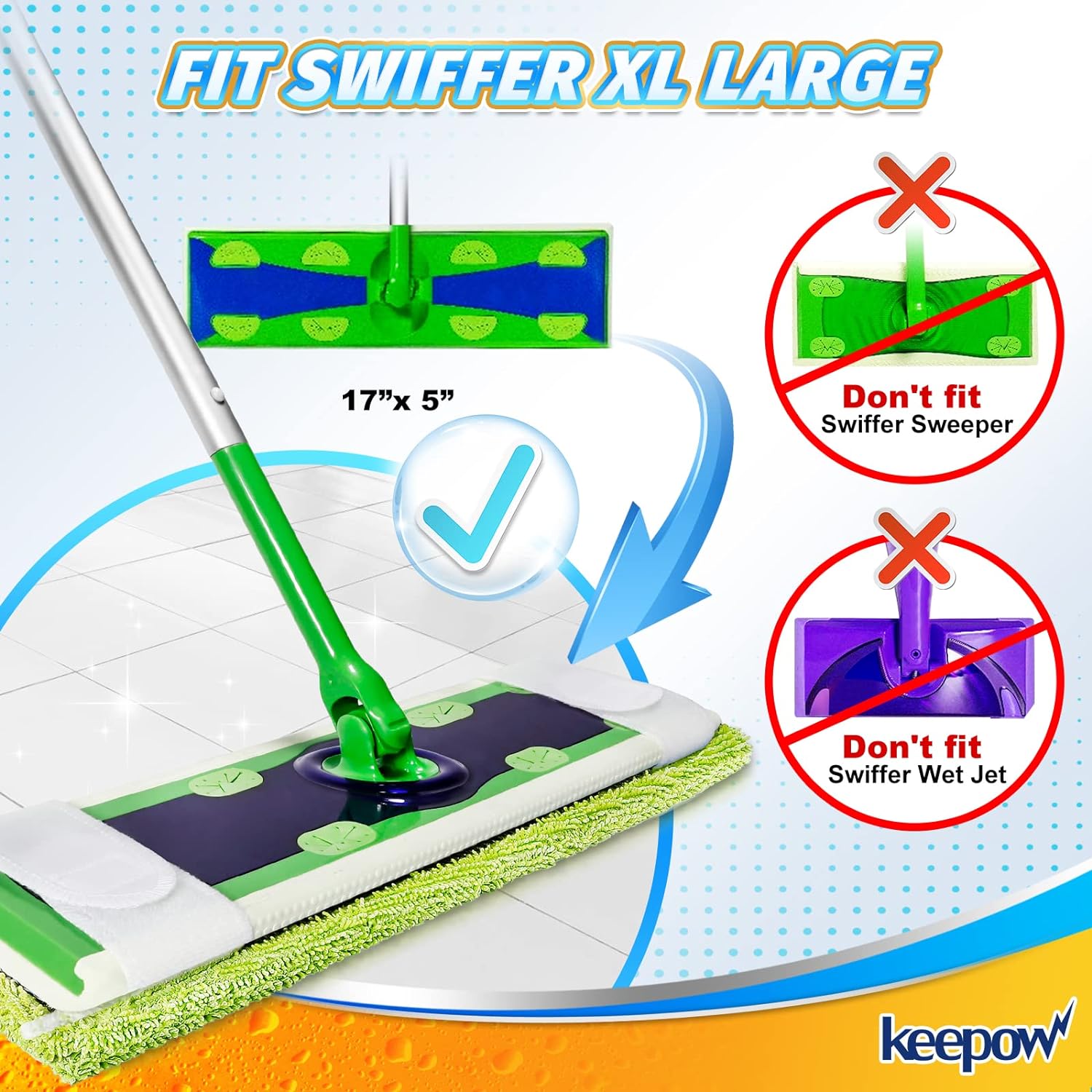 KEEPOW 5702M Reusable Swiffer XL Dry Sweeping Cloths - Compatible with Swiffer XL Mop, 6-Pack