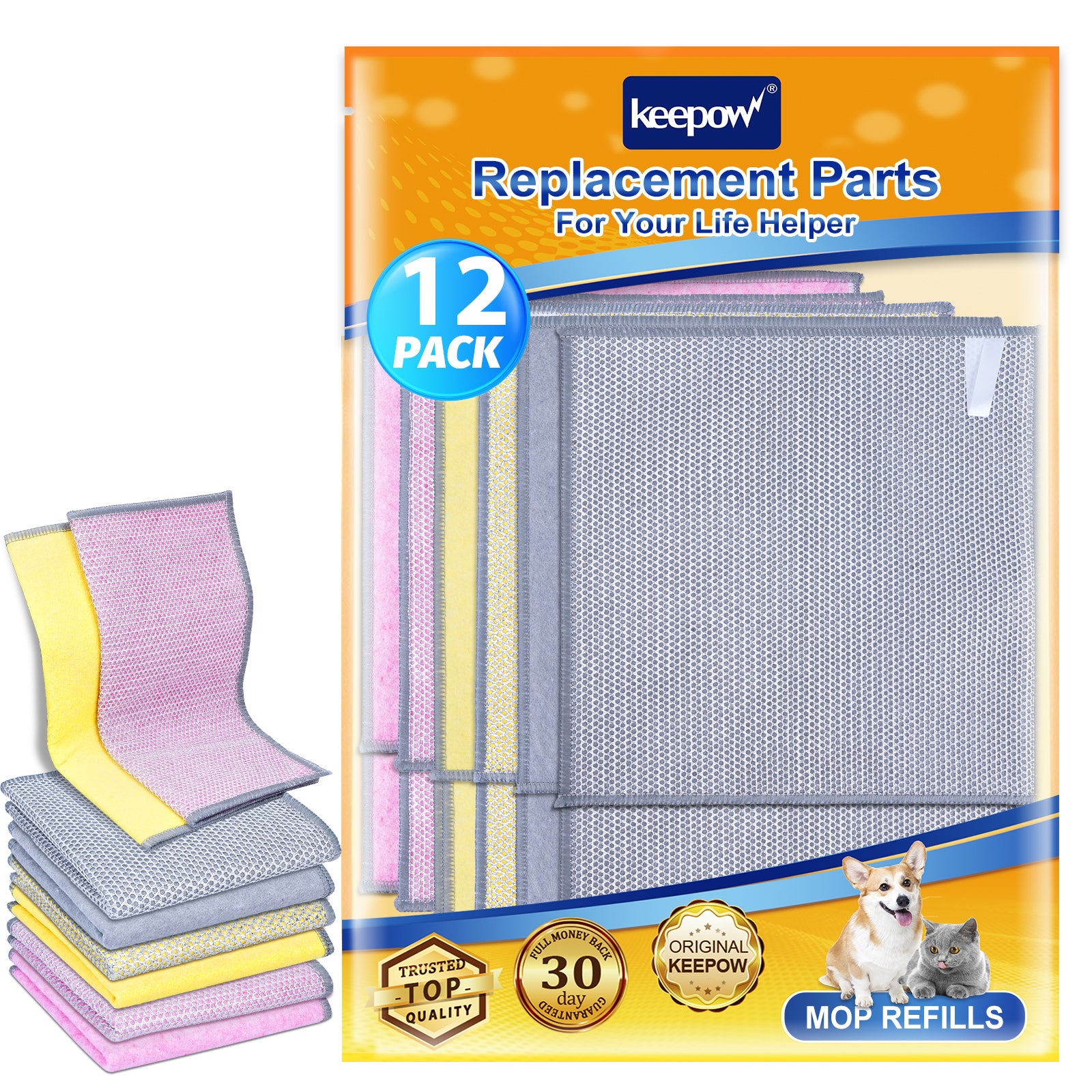 Keepow Double Layer Coconut Shell Silver Wire Mesh Knit Cleaning Cloth (4 pink + 4 gray + 4 yellow) 25*25cm