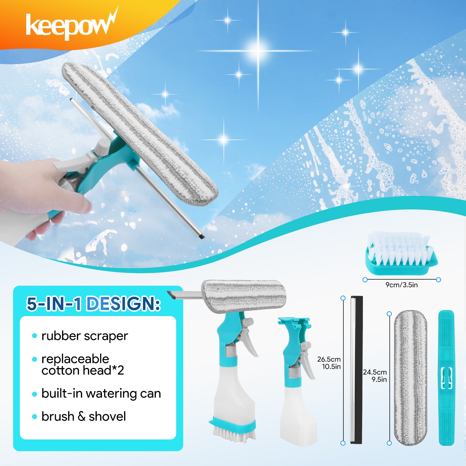 Keepow Multifunction Window Glass Cleaner Tool 4 in 1 Kit