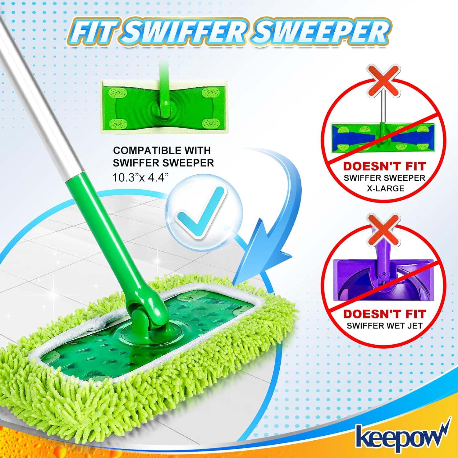 KEEPOW 5701M Reusable Wet Pads Refills Washable Microfiber Wet Mopping Cloths, 4 Pack (Mop is Not Included)