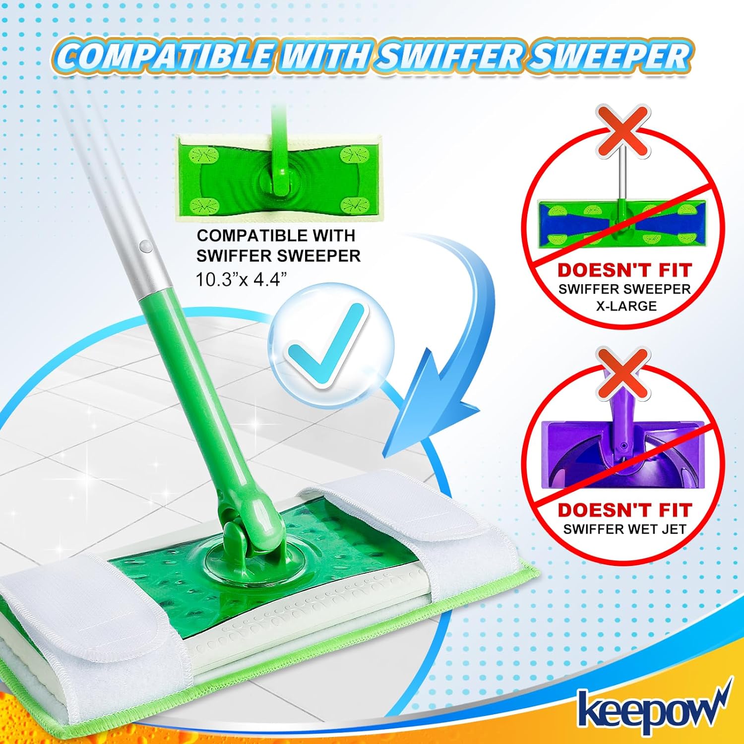 KEEPOW 5701M Dry Sweeping Cloths for Swiffer Sweeper, Reusable Microfiber Mop Pads Refills 2-Pack