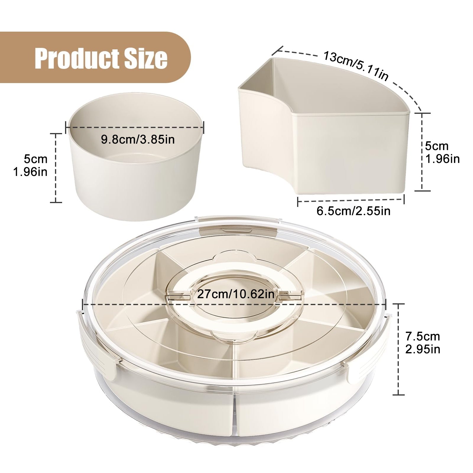 Keepow Multi-purpose Food Platter Divided Serving Tray with Lid and Handle