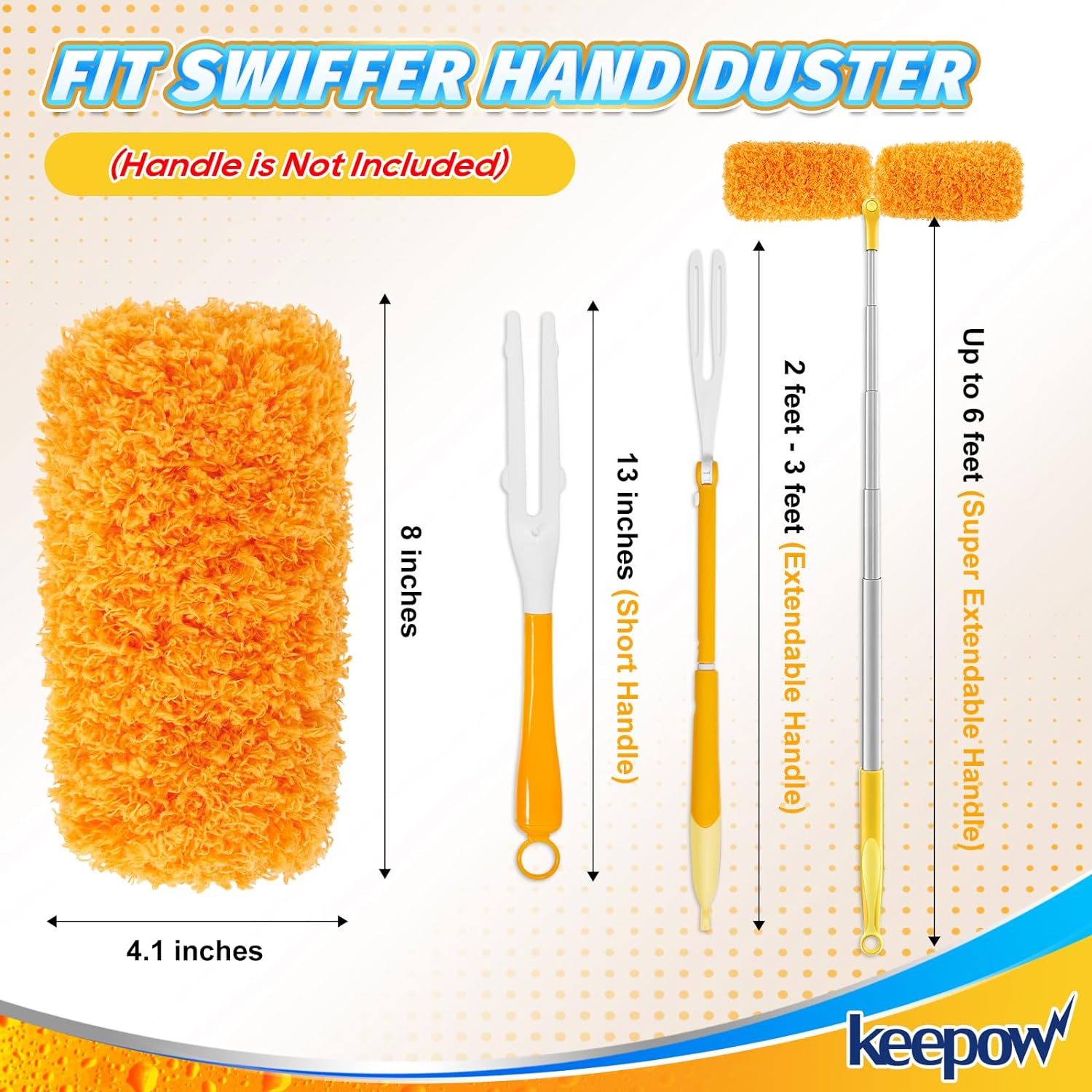 KEEPOW  5704M Reusable Microfiber Duster Refill Compatible with Swiffer Hand Duster, Heavy Duty Duster Refills, 2 Pack (Handle is Not Included)