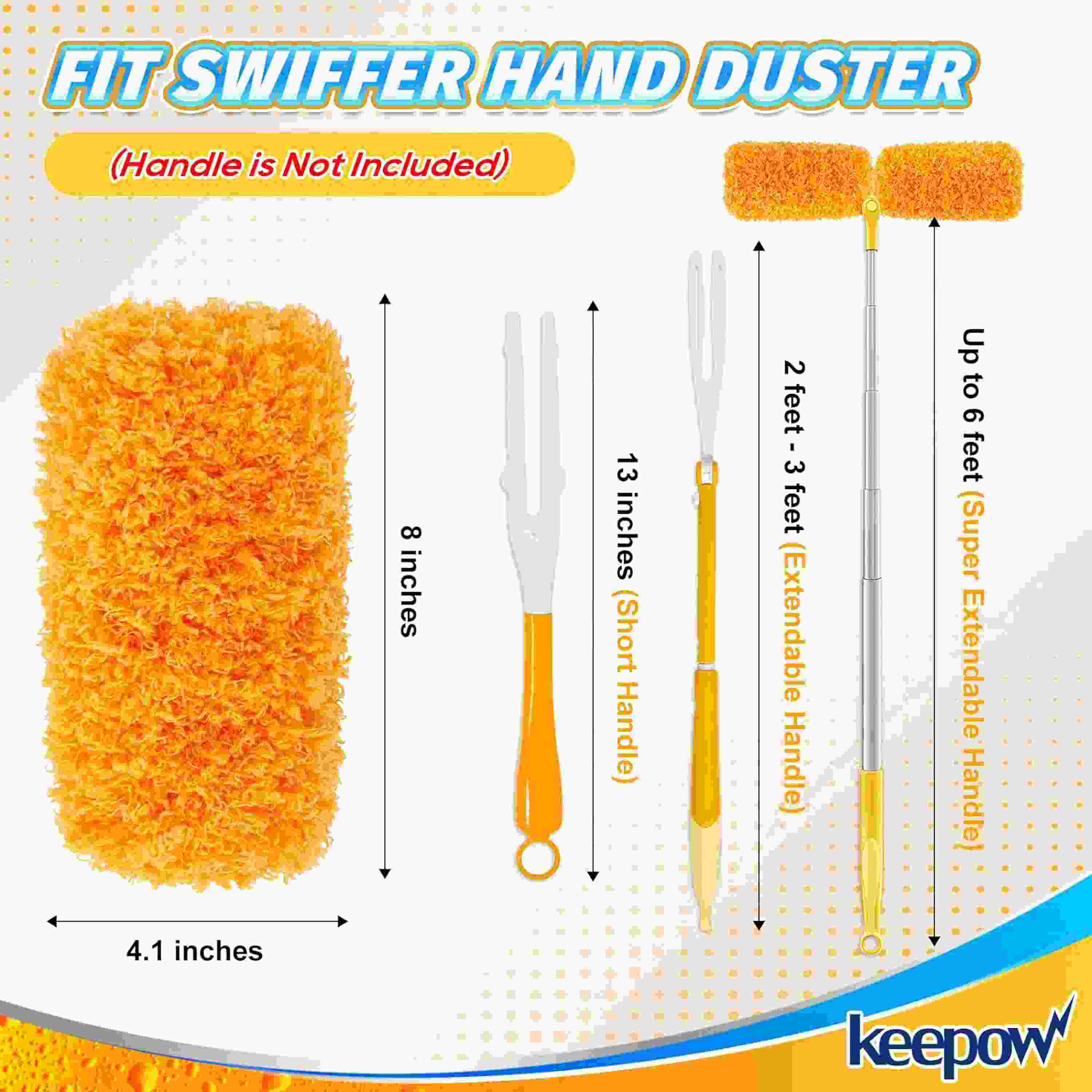 KEEPOW  5704M Reusable Microfiber Duster Refill Compatible with Swiffer Hand Duster, Heavy Duty Duster Refills, 4 Pack (Handle is Not Included)