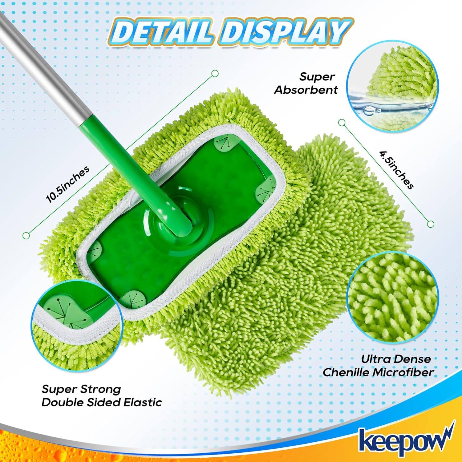 KEEPOW 5701M Reusable Microfiber Mop Pads Compatible with Swiffer Sweeper Mop 8 Pack