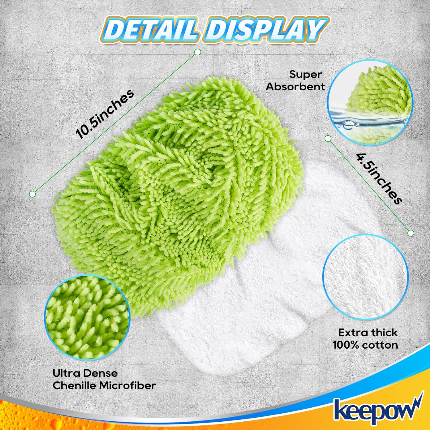 KEEPOW 5701M Reusable Wet Pads Refills Washable Microfiber Wet Mopping Cloths, 2 Pack (Mop is Not Included)