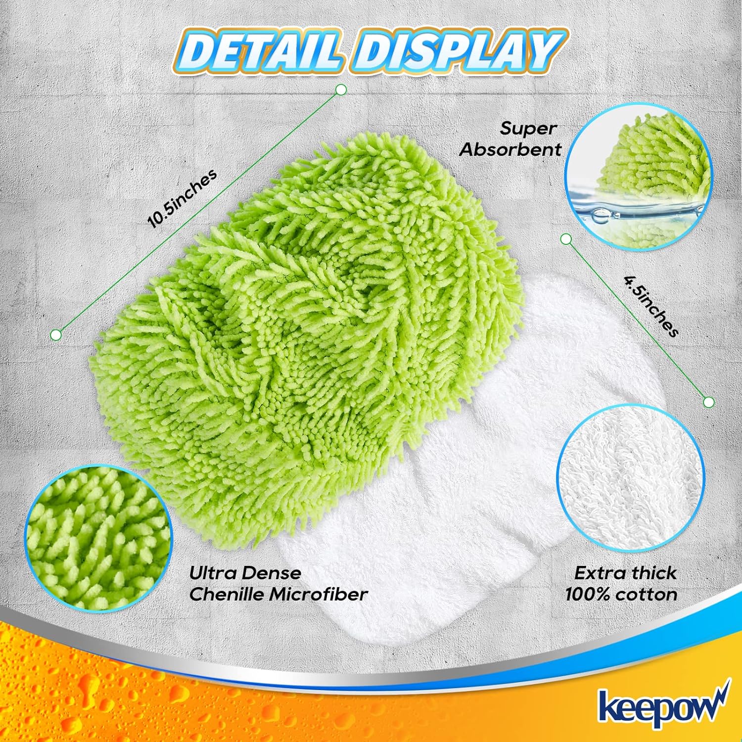 KEEPOW 5701M Panni riutilizzabili per mop, panni per pavimenti asciutti per Swiffer Sweeper Mop 3+3 pezzi(bianco + verde)