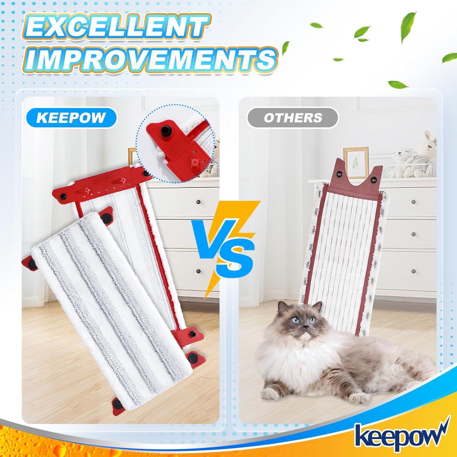 KEEPOW 6402M Mop Head Replacements for Ultramax 1-2 Spray Mop Refill, Microfibre Flat Floor Spray Mop 4 PCS