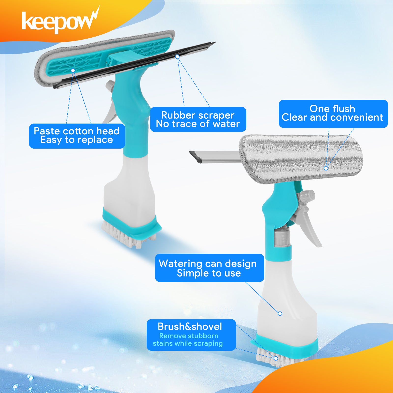 Keepow Multifunction Window Glass Cleaner Tool 4 in 1 Kit