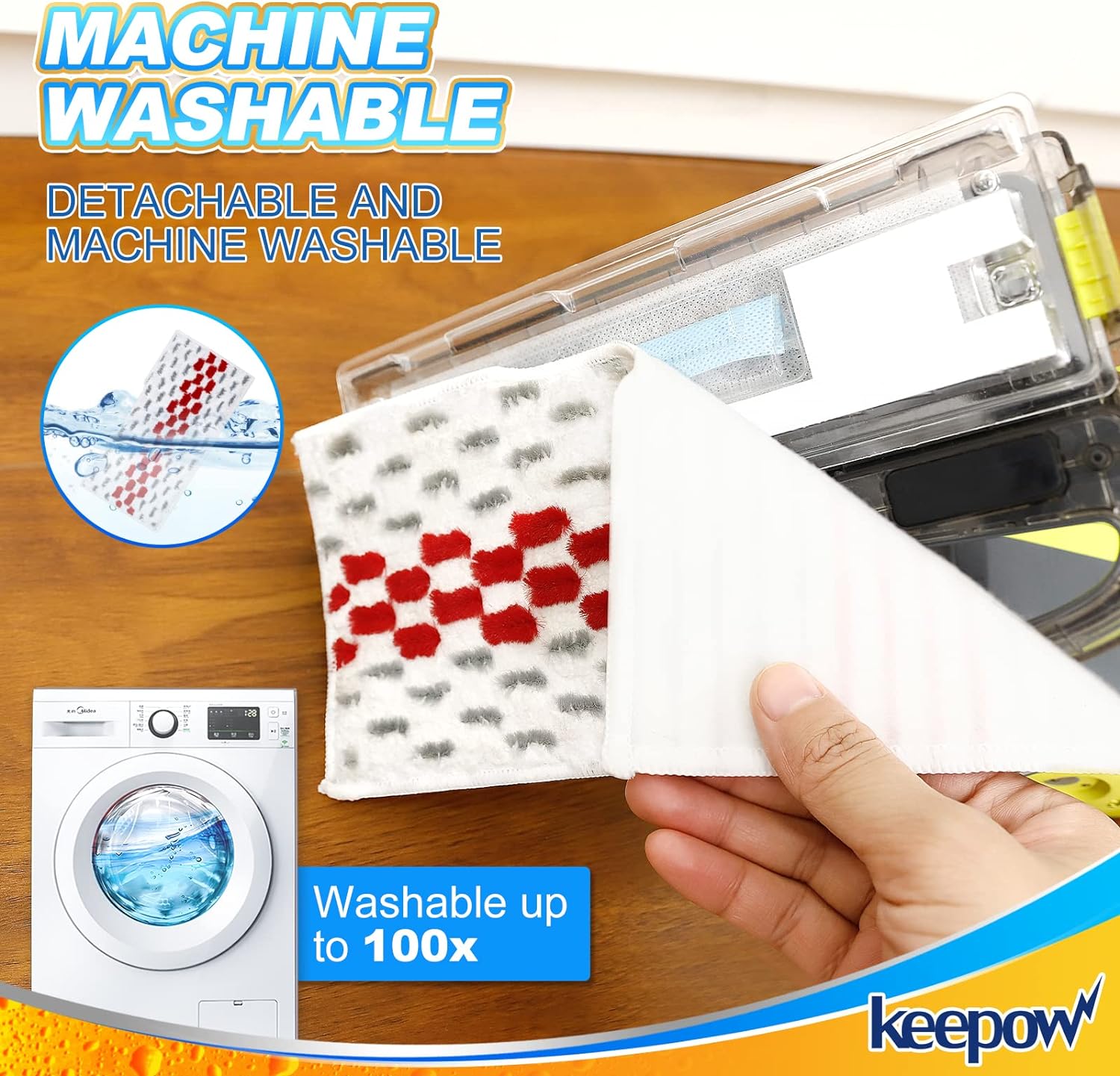 KEEPOW 5336M Reusable Vacmop Replacement Pads Refills Red For Shark, 4 Pack