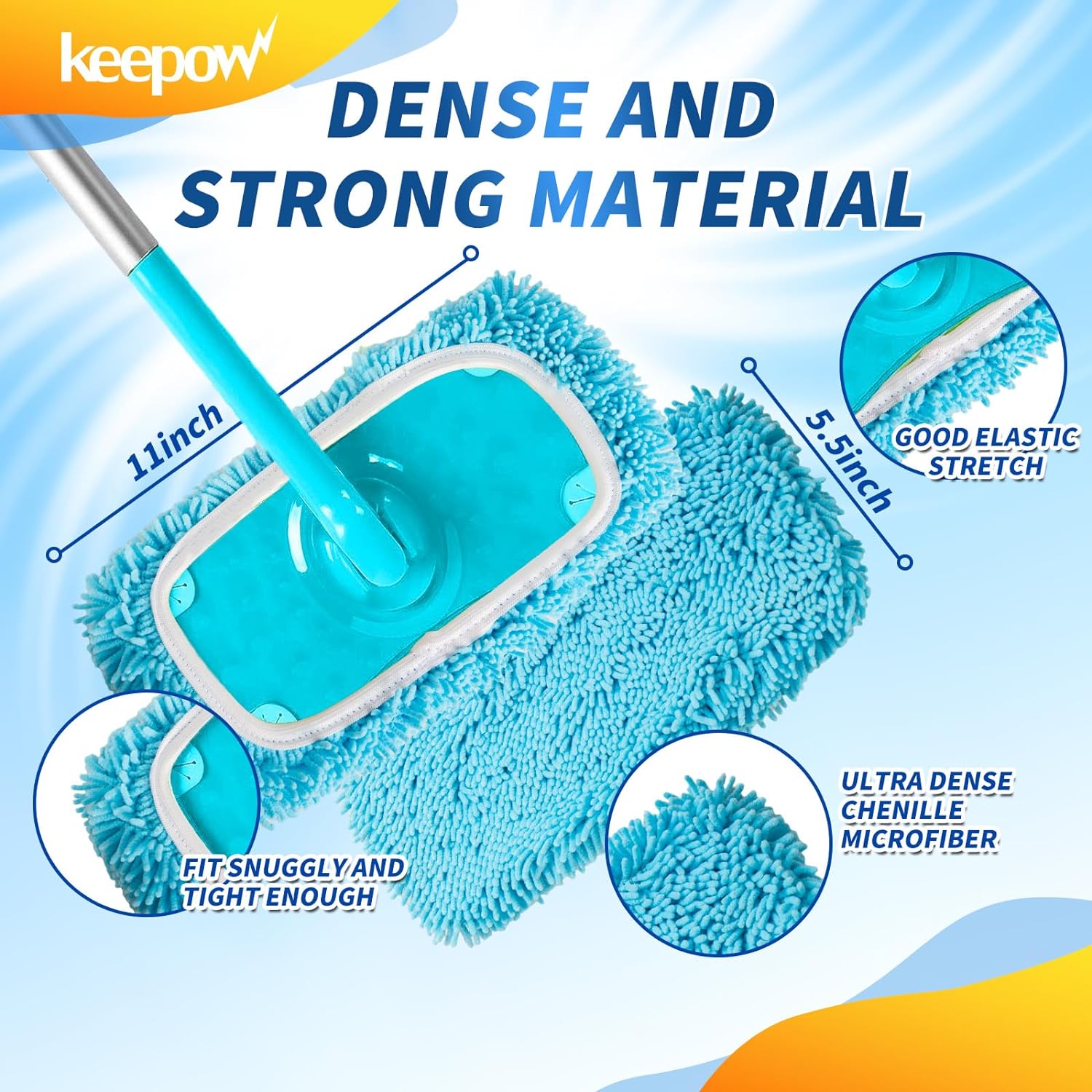 KEEPOW 5701M Reusable Mop Pads for 10-12 Inches Flat Mop, Microfiber Dry Pads for Flash Speed Mop(4 Pack)
