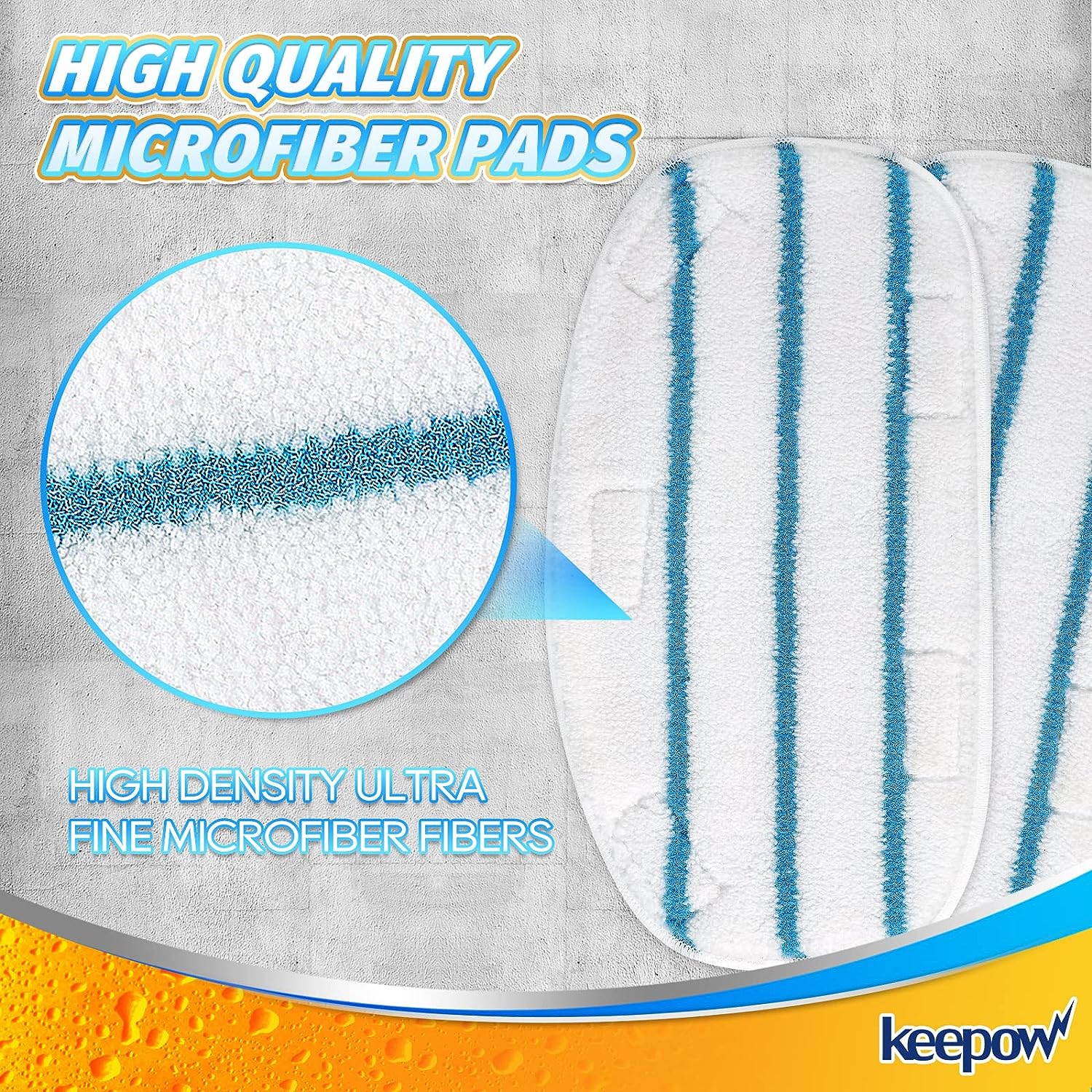 KEEPOW 5001M 11.8*6.29 Inches Microfiber Pads for Steam Mop 8 Pcs