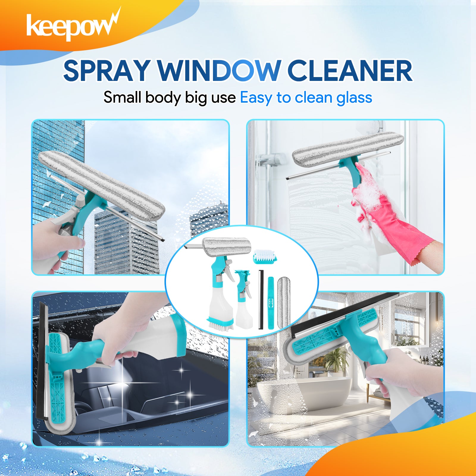 Keepow Multifunction Window Glass Cleaner Tool 4 in 1 Kit