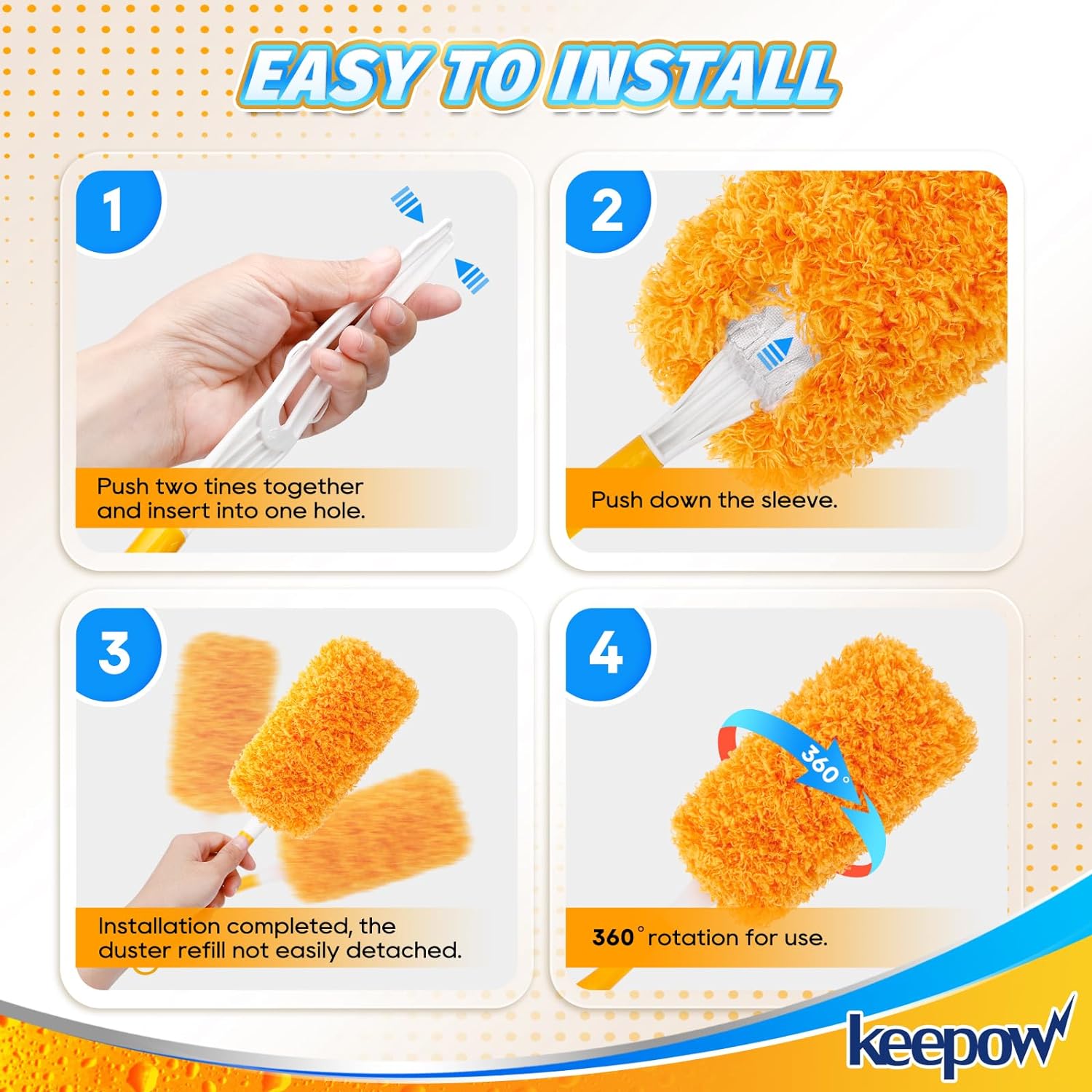 KEEPOW 5704M Reusable Microfiber Duster Refill Compatible with Swiffer Hand Duster, Heavy Duty Duster Refills, 2 Pack (Handle is Not Included)