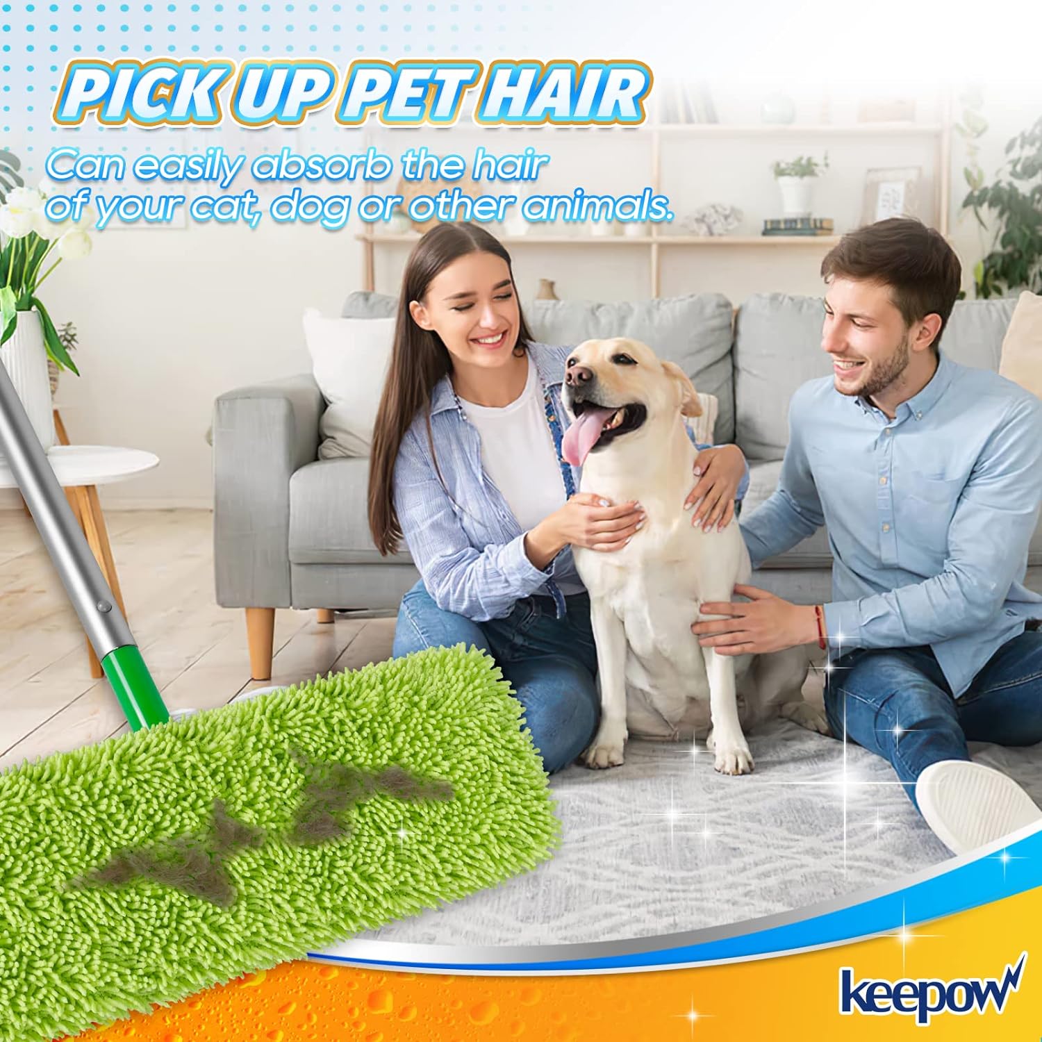 KEEPOW 5702M Reusable XL Wet Pads Refills for Swiffer XL Mop Sweeper, X-Large Dry-Sweeping/Wet-Mopping Microfiber Cloths, 2 Pack