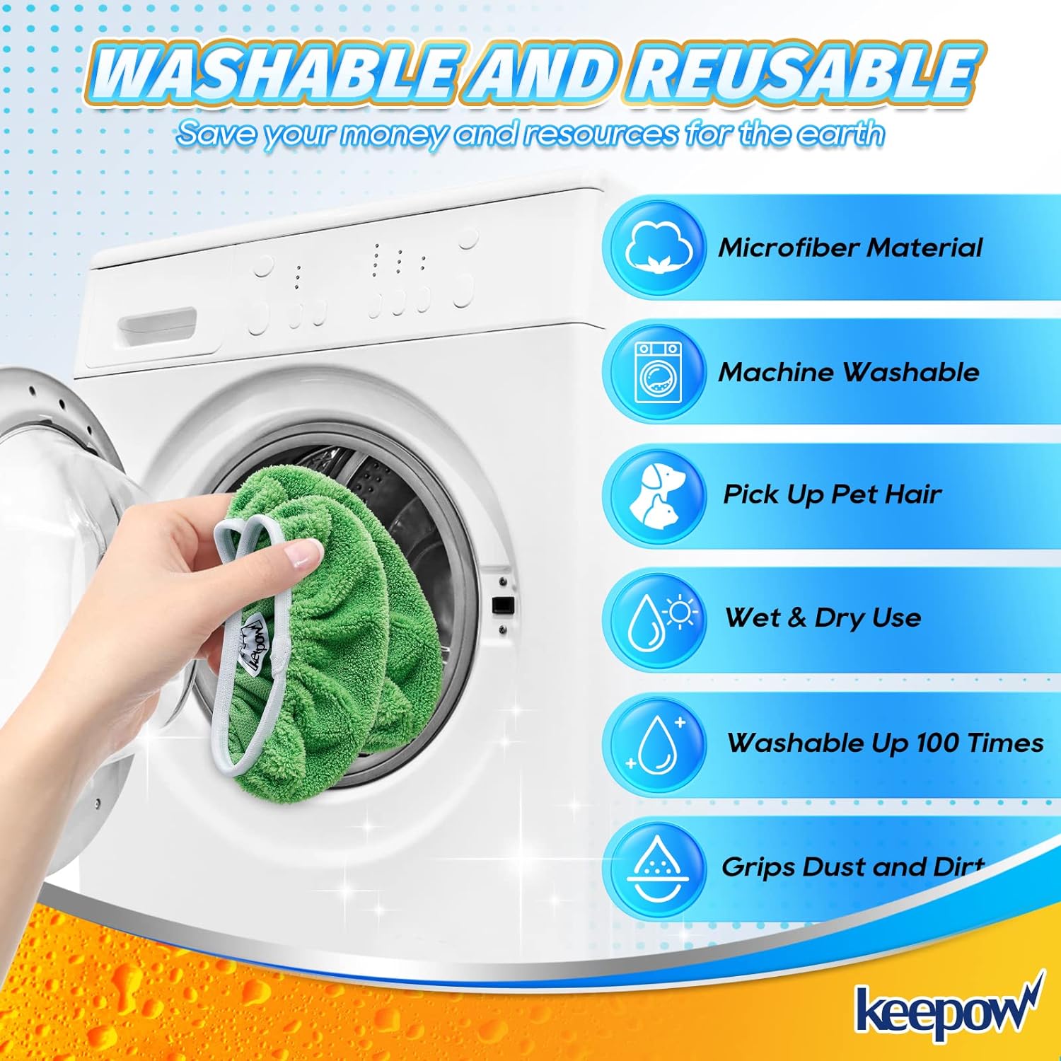 KEEPOW 5701M Green Cotton Pads for All 10-12 Inches Flat Mop 12 Pcs