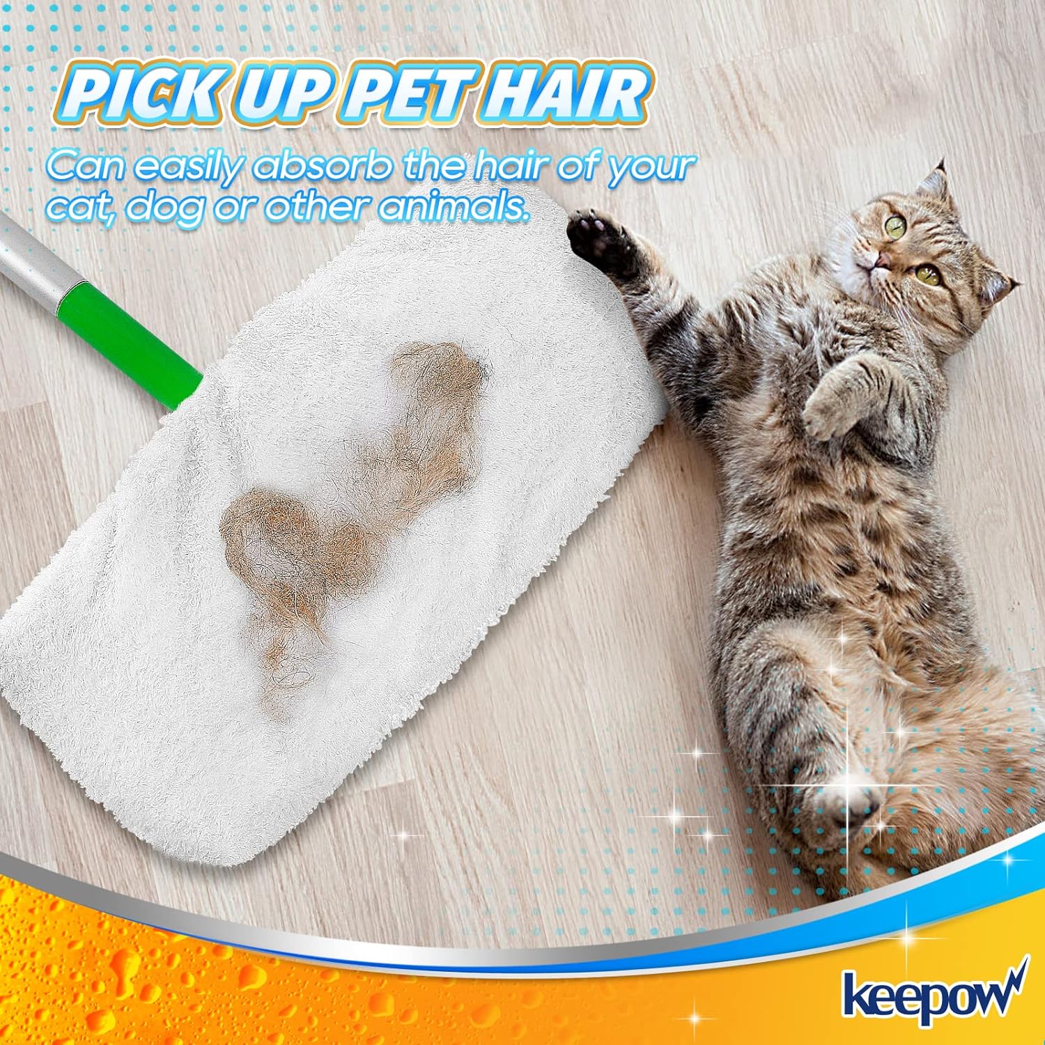 KEEPOW 5701M Panni riutilizzabili per mop, panni per pavimenti asciutti per Swiffer Sweeper Mop 3+3 pezzi(bianco + verde)
