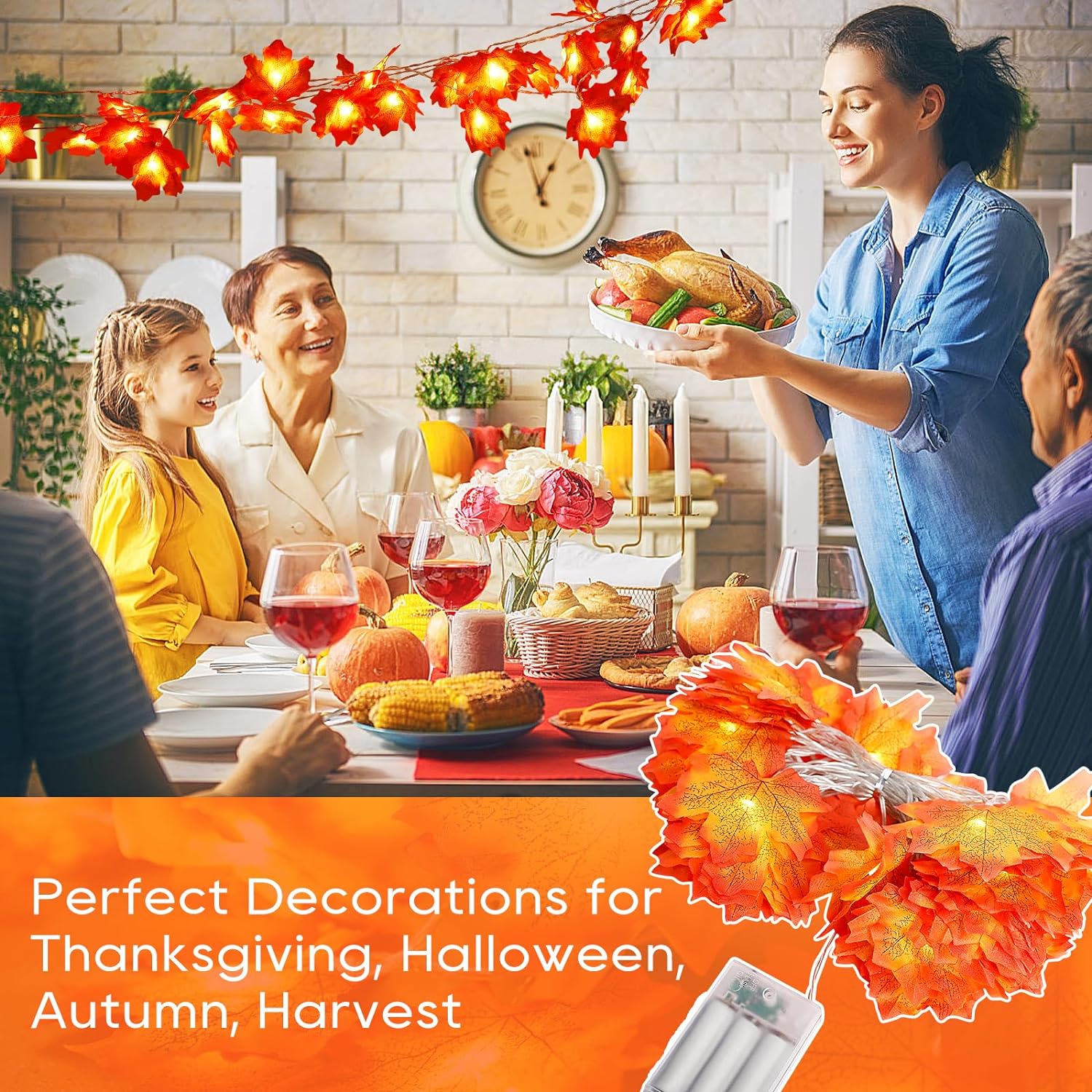 Thanksgiving String Lights 20FT 40LED Maple Leaf Garland with String Lights Battery Operated
