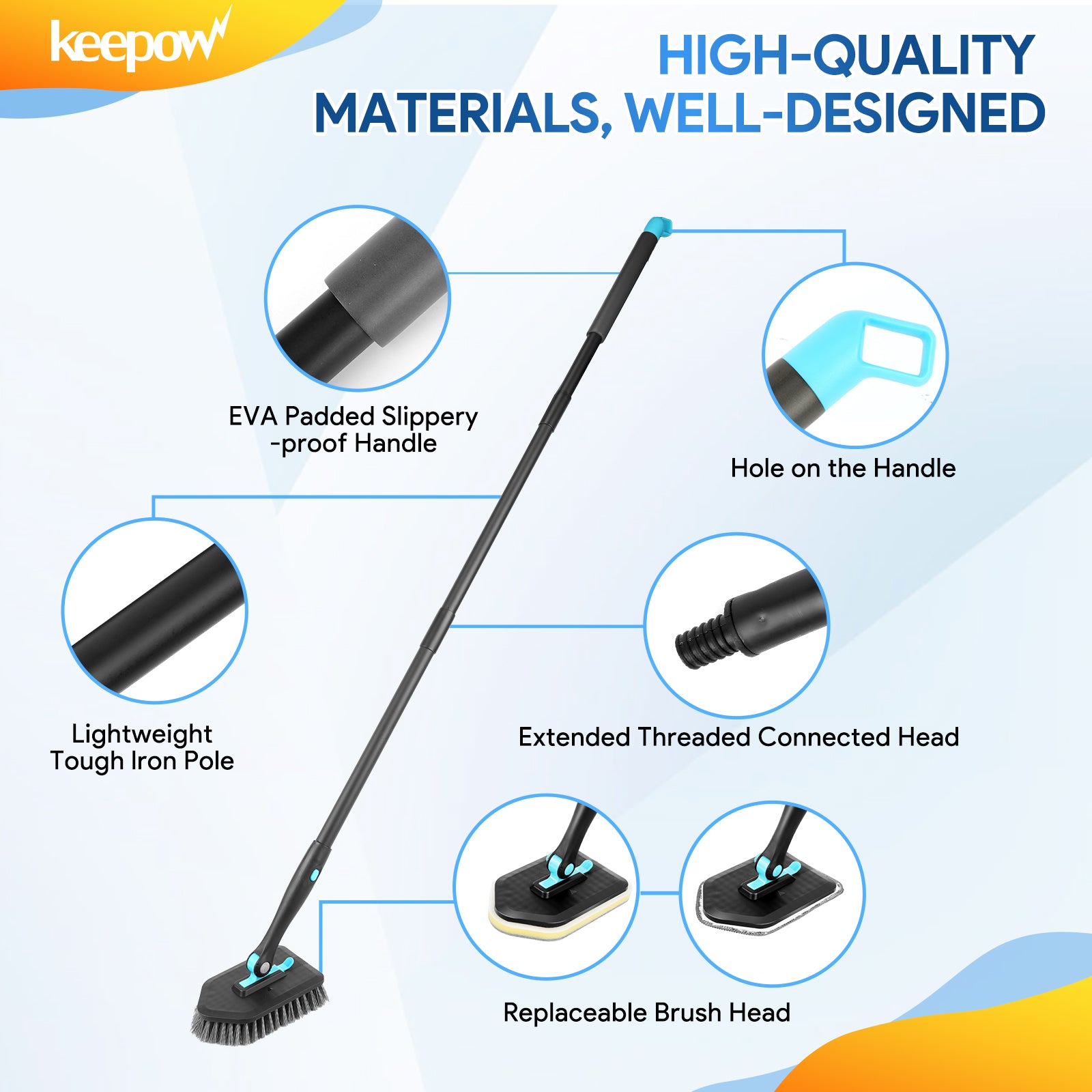 keepow 3in1 180 degree rotating multifunctional household long handle cleaning brush