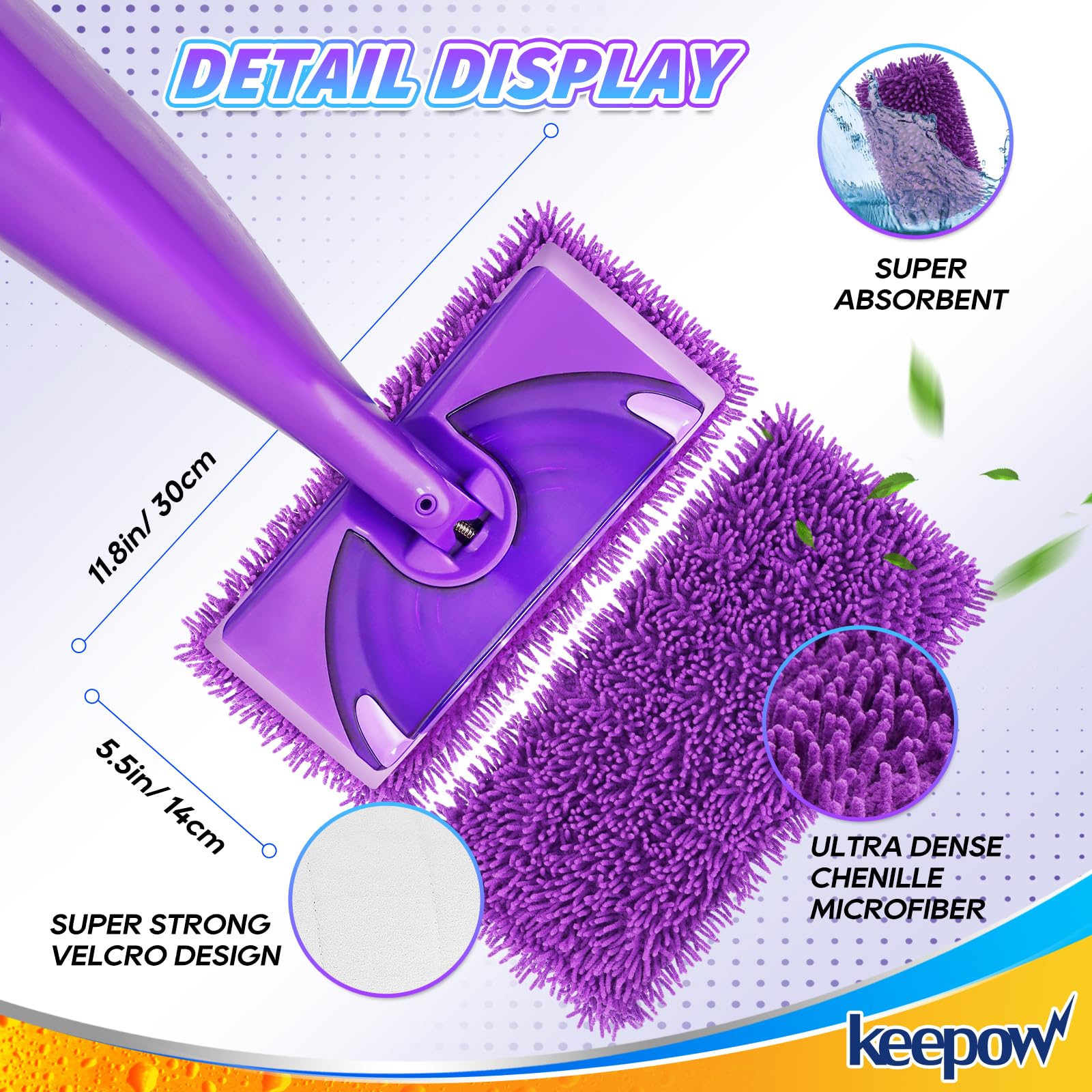 KEEPOW Reusable Pads Refills Heavy Duty for Swiffer Wet Jet, Microfiber Washable Mopping Pads 4 packs