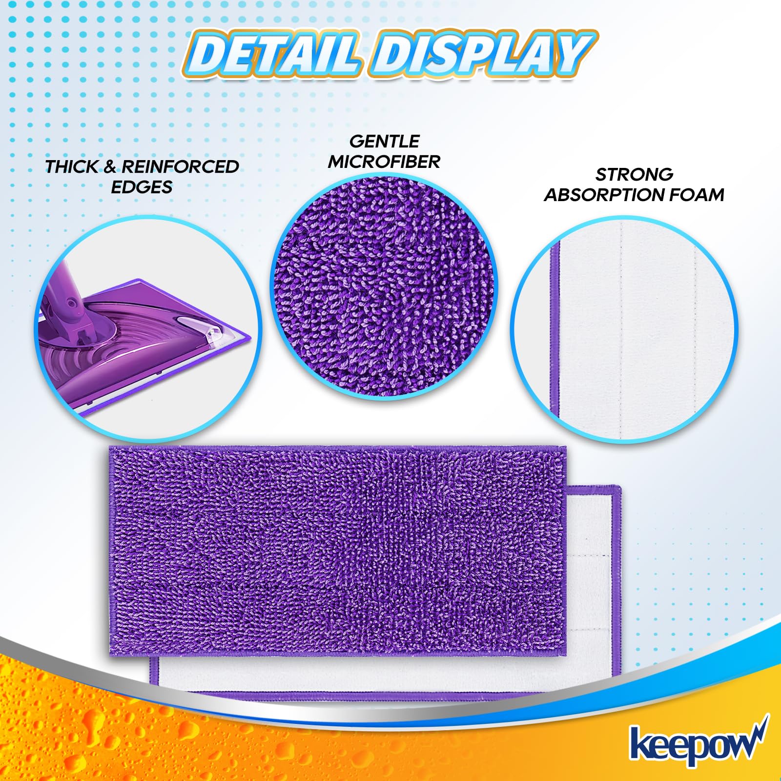 KEEPOW Reusable Wet Jet Pads Refills for Swiffer, Microfiber Wet Jet Heavy Duty Mopping Pads for Wood Floor Cleaning and Hard Surface (4 Pack)