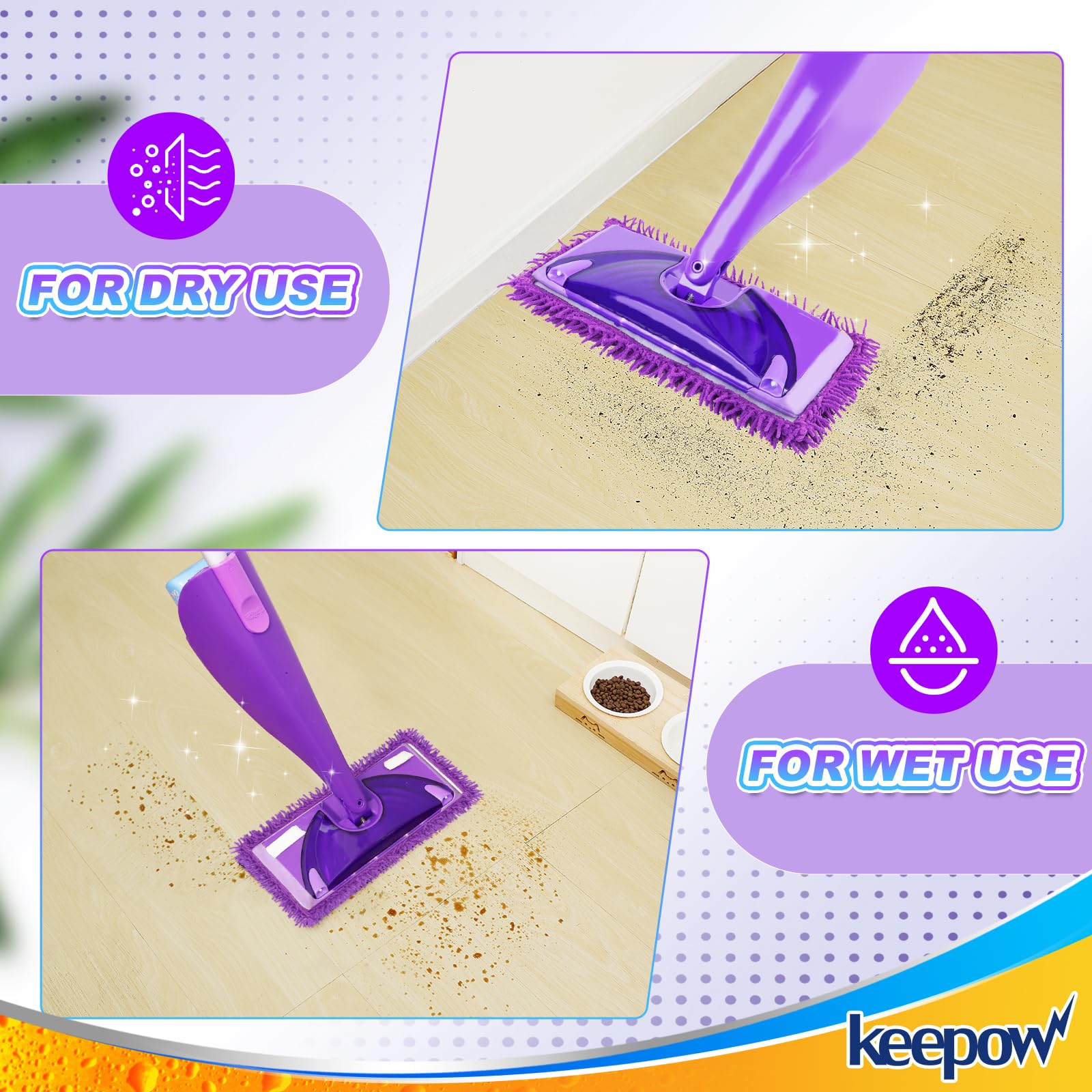 KEEPOW Reusable Pads Refills Heavy Duty for Swiffer Wet Jet, Microfiber Washable Mopping Pads 4 packs