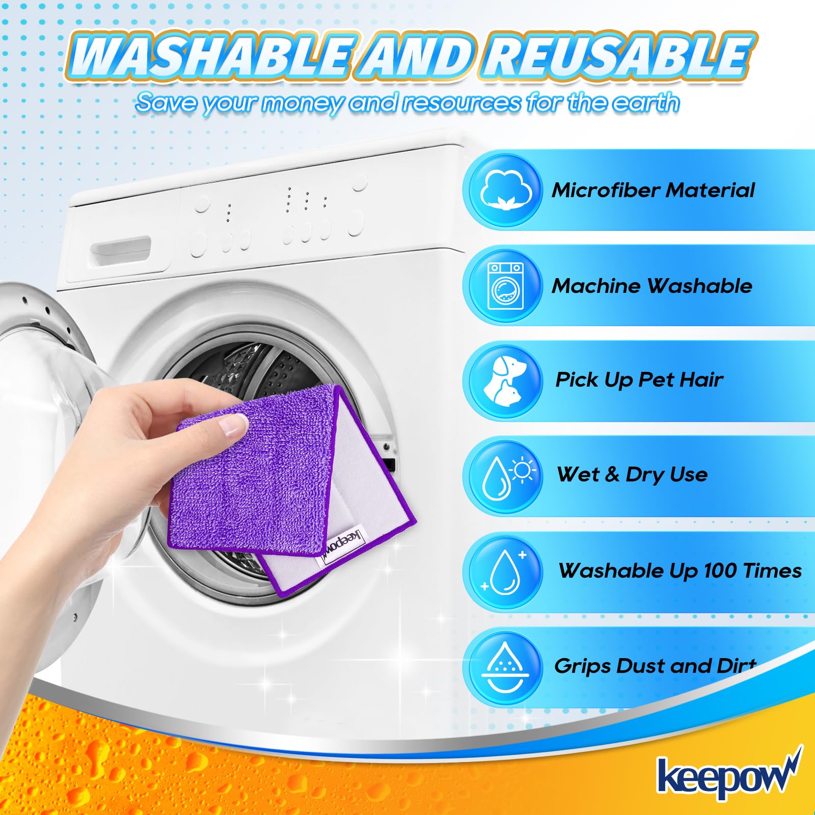 KEEPOW Reusable Wet Jet Pads Refills for Swiffer, Microfiber Wet Jet Heavy Duty Mopping Pads for Wood Floor Cleaning and Hard Surface (4 Pack)