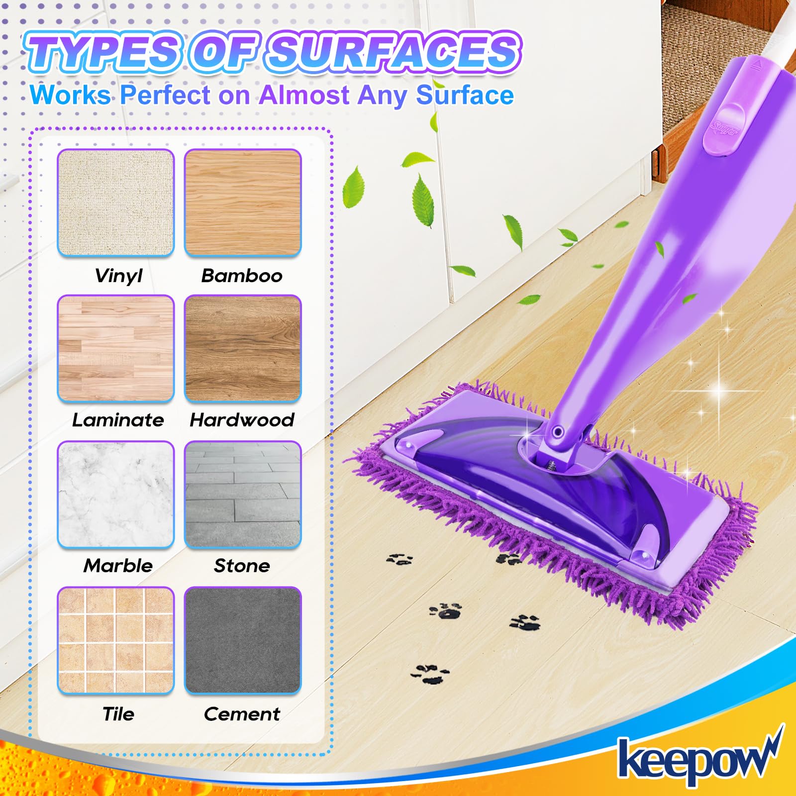 KEEPOW Reusable Pads Refills Heavy Duty for Swiffer Wet Jet, Microfiber Washable Mopping Pads 4 packs