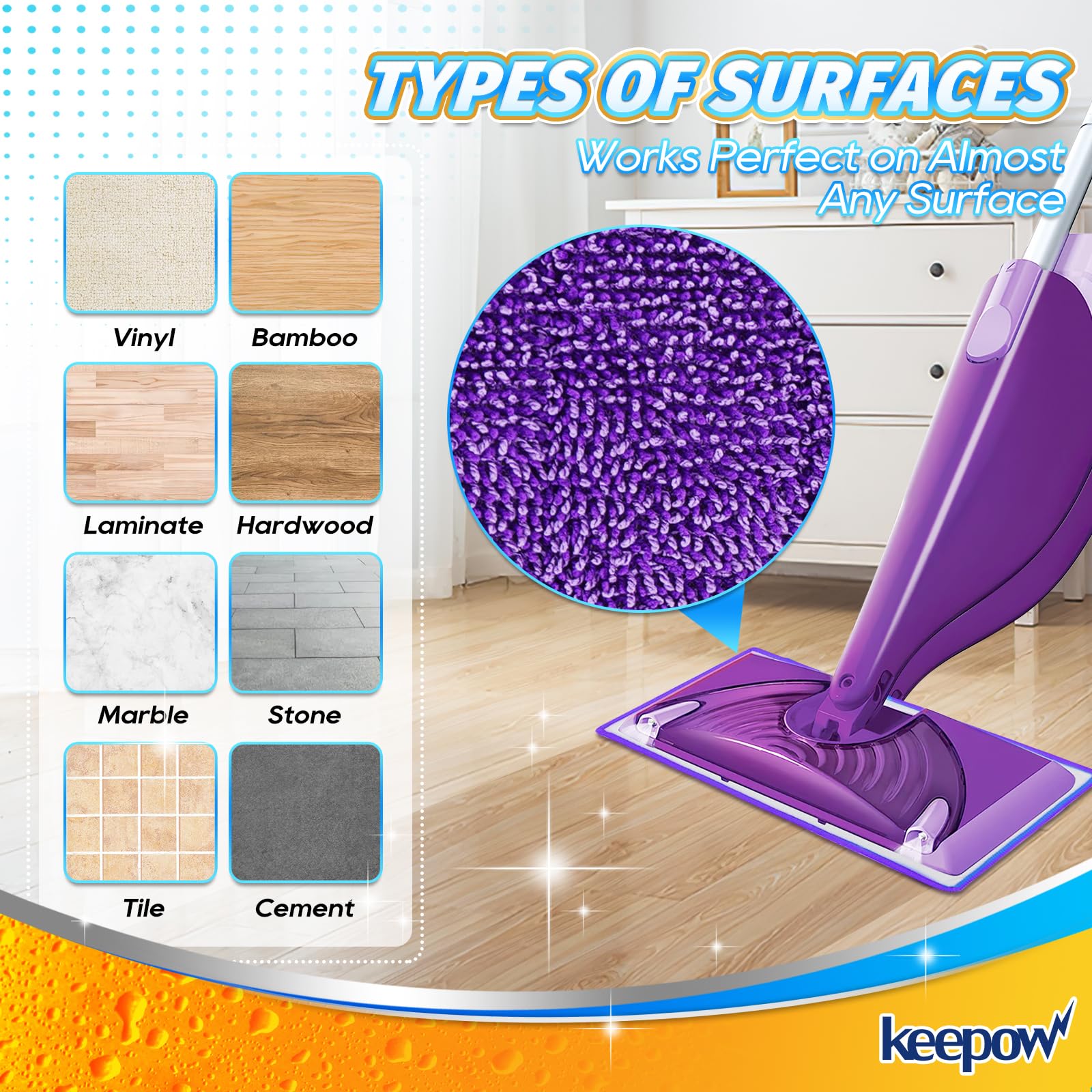 KEEPOW Reusable Wet Jet Pads Refills for Swiffer, Microfiber Wet Jet Heavy Duty Mopping Pads for Wood Floor Cleaning and Hard Surface (4 Pack)