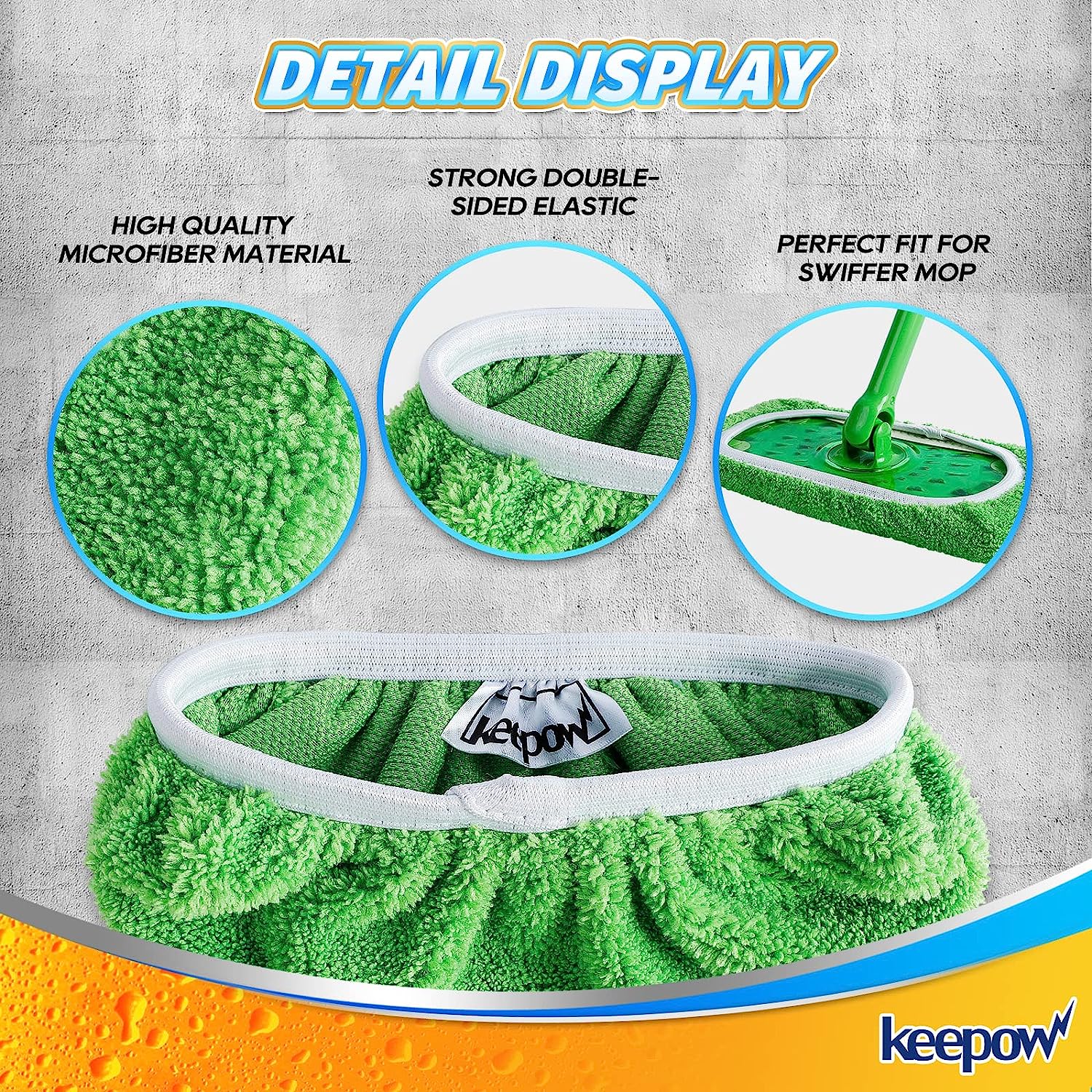 KEEPOW 5701M Green Cotton Pads for All 10-12 Inches Flat Mop 6 Pcs