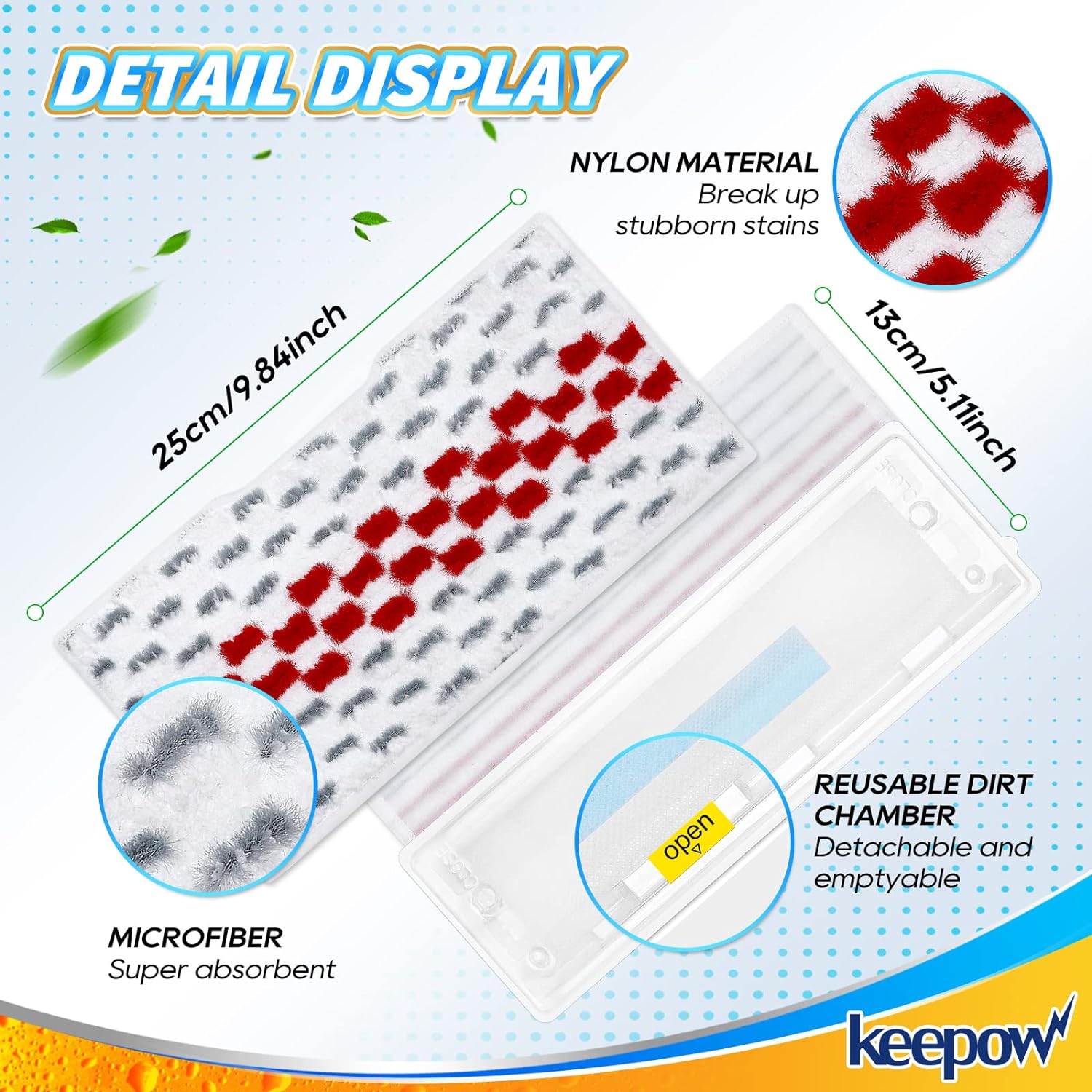 KEEPOW 5336M Reusable Vacmop Replacement Pads Refills Red For Shark, 4 Pack