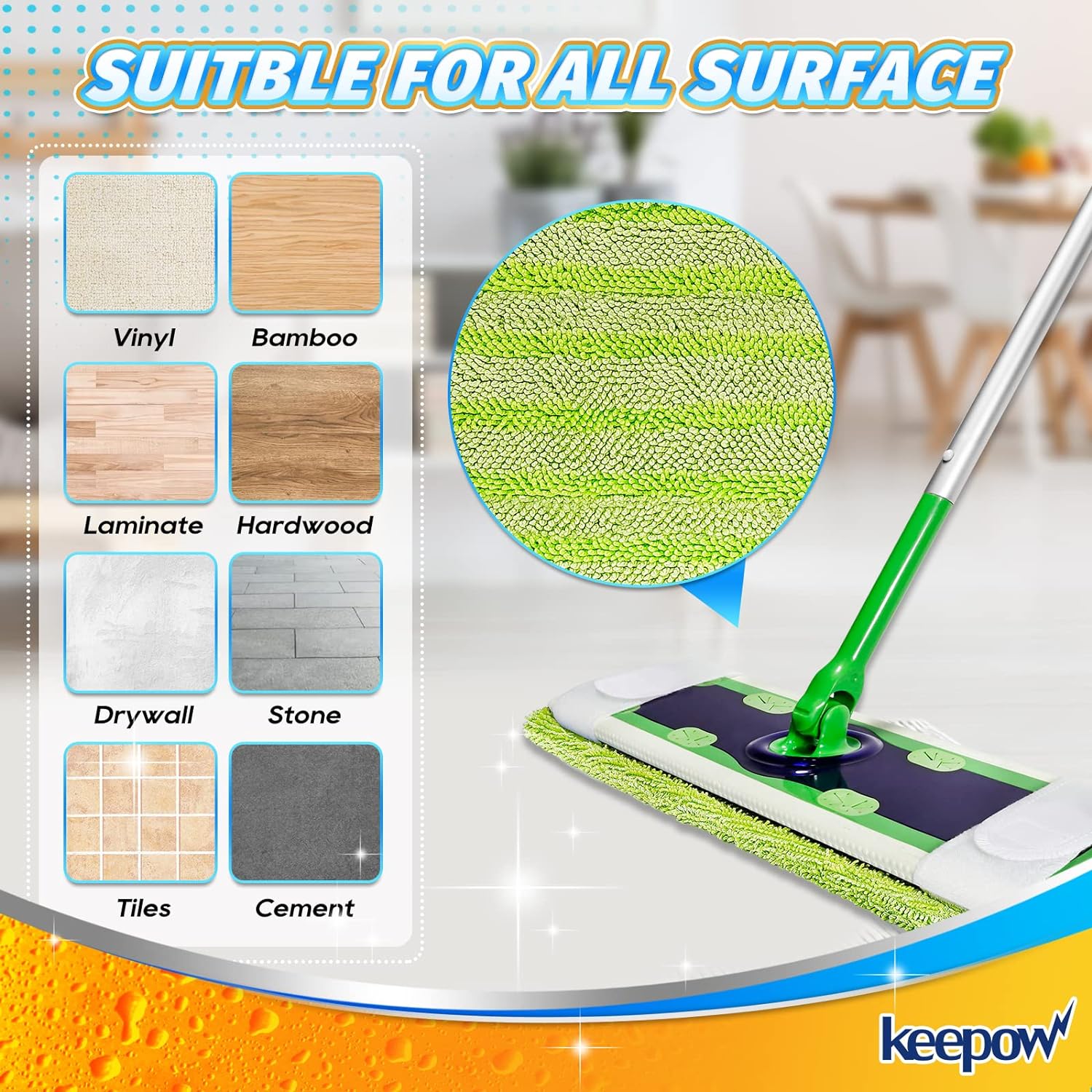 KEEPOW 5702M Reusable Swiffer XL Dry Sweeping Cloths - Compatible with Swiffer XL Mop, 6-Pack