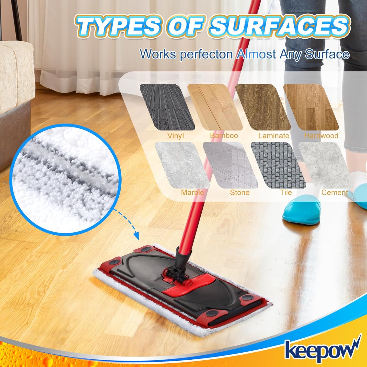 KEEPOW 6402M Mop Head Replacements for Ultramax 1-2 Spray Mop Refill, Microfibre Flat Floor Spray Mop 4 PCS
