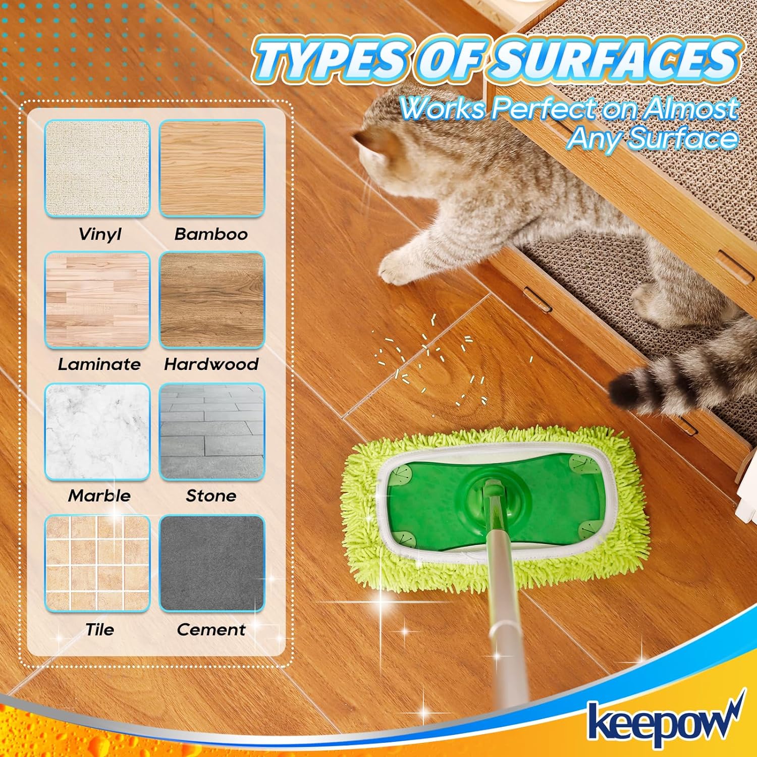 KEEPOW 5701M Reusable Microfiber Mop Pads Compatible with Swiffer Sweeper Mop 8 Pack