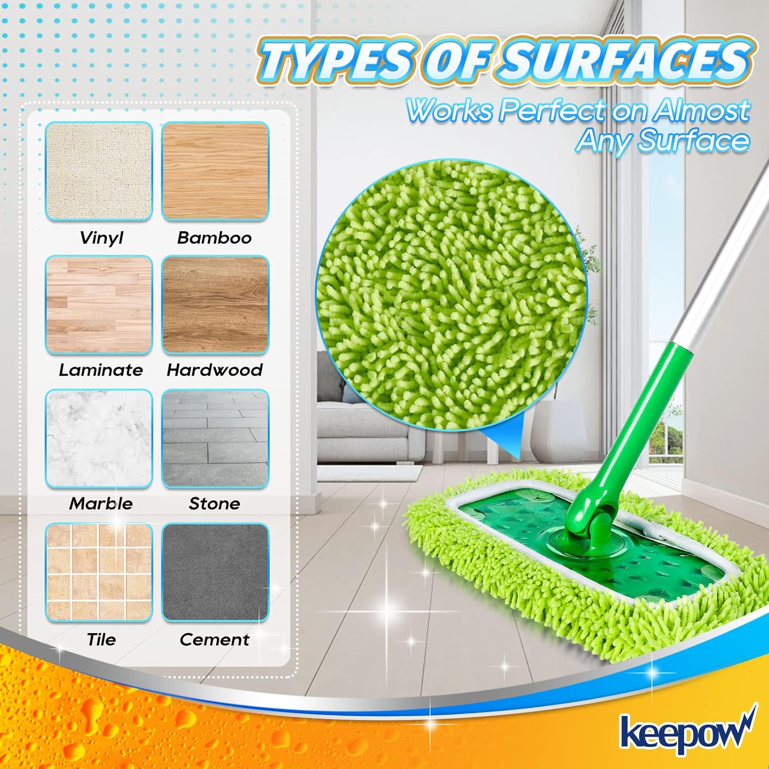 KEEPOW 5701M Reusable Wet Pads Refills Compatible with Swiffer Sweeper, 2 Pack