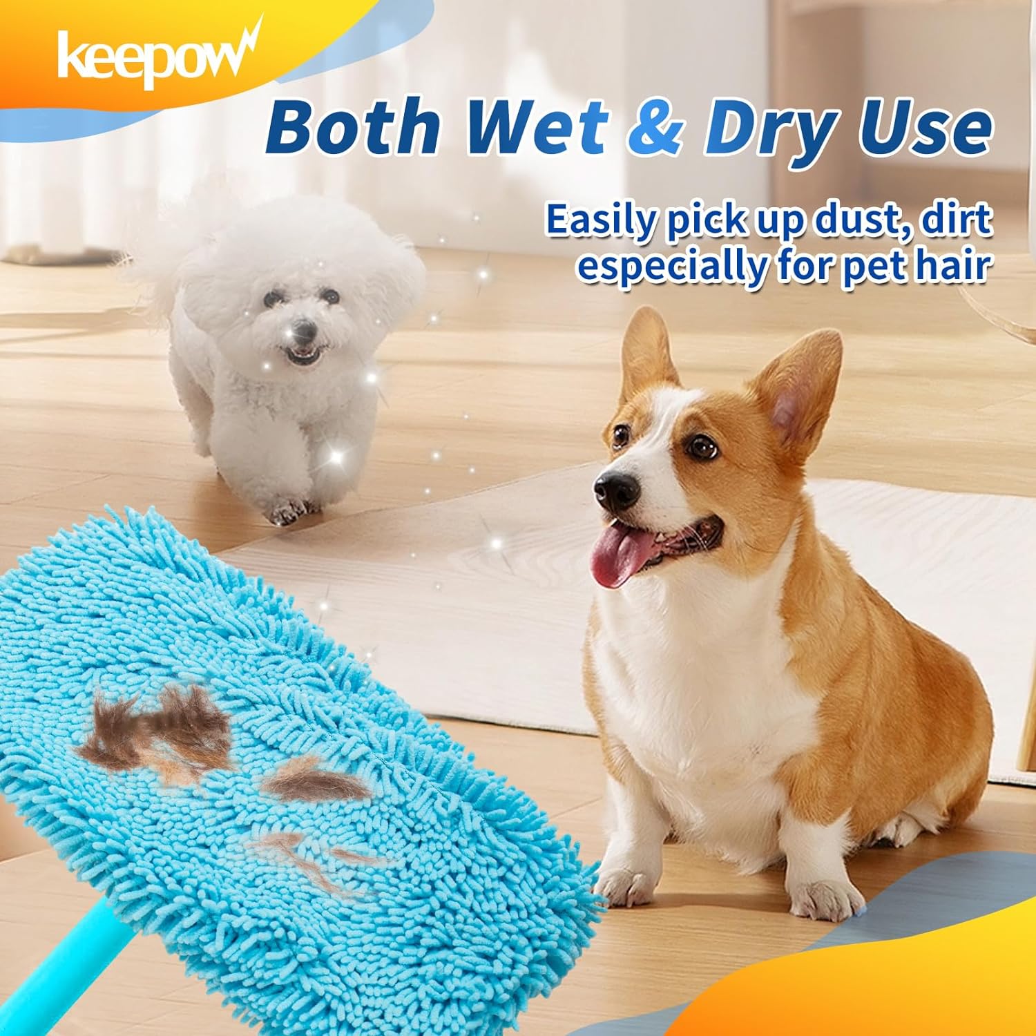 KEEPOW 5701M Reusable Mop Pads for 10-12 Inches Flat Mop, Microfiber Dry Pads for Flash Speed Mop(4 Pack)