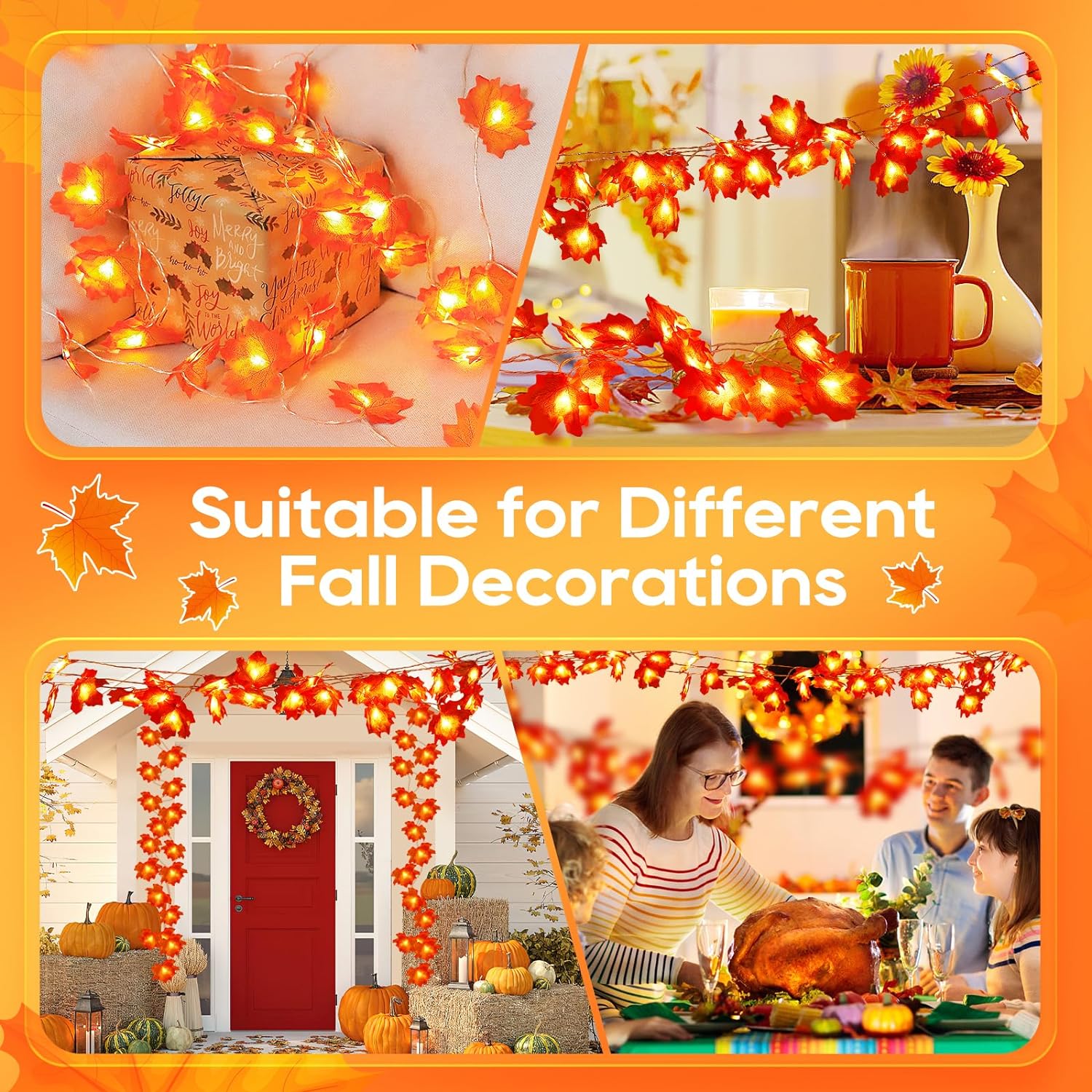 Thanksgiving String Lights 20FT 40LED Maple Leaf Garland with String Lights Battery Operated