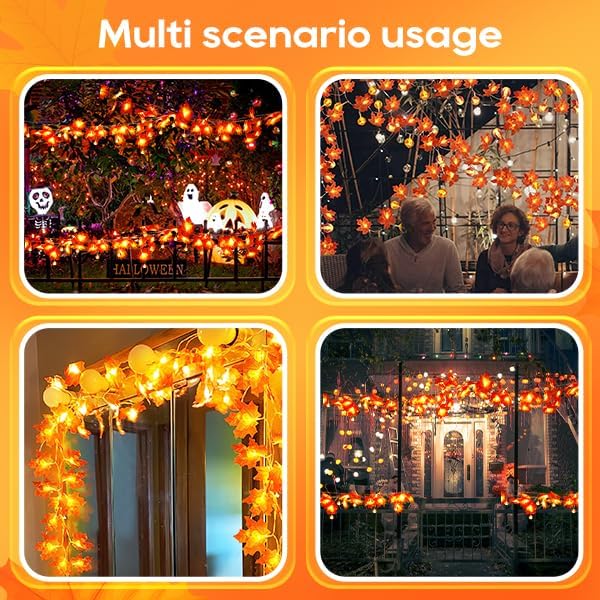 Thanksgiving String Lights 20FT 40LED Maple Leaf Garland with String Lights Battery Operated