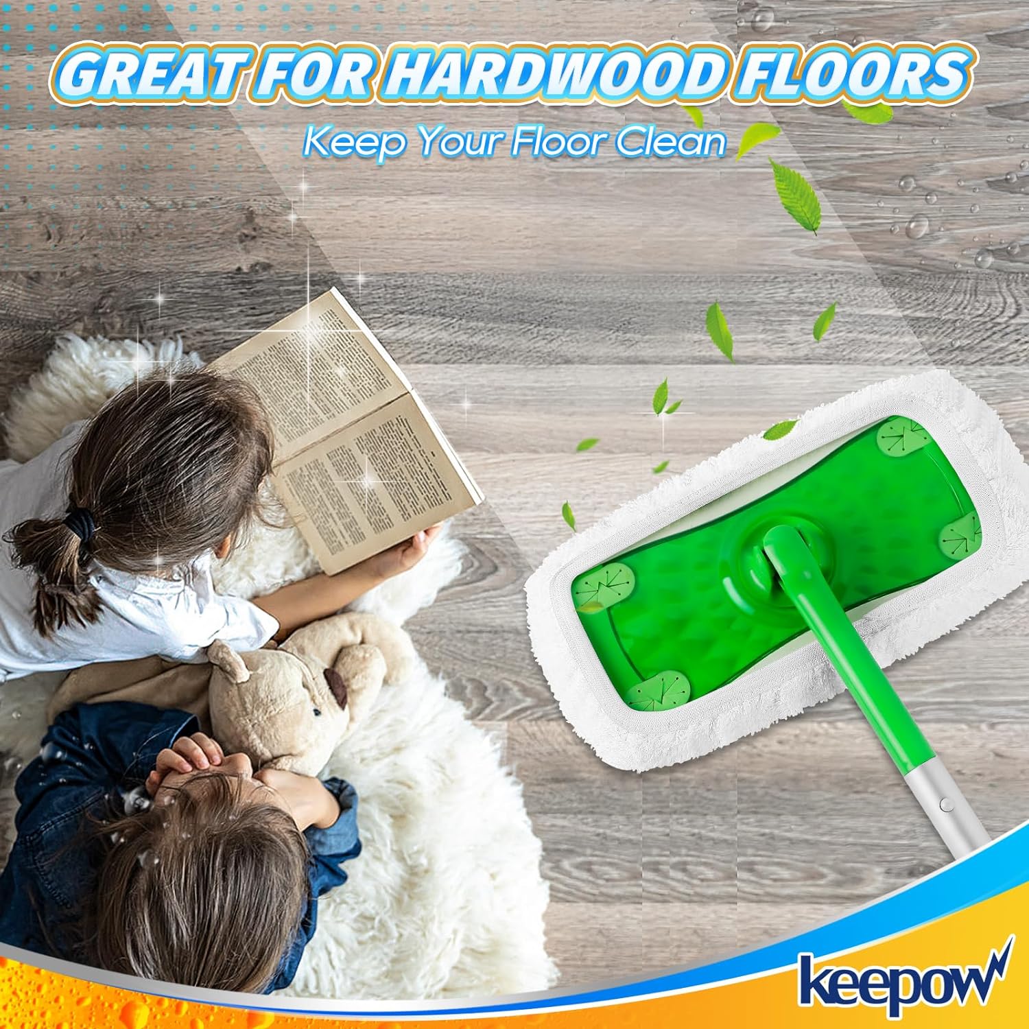 KEEPOW 5701M Reusable Wet Pads Refills Washable Microfiber Wet Mopping Cloths, 4 Pack (Mop is Not Included)