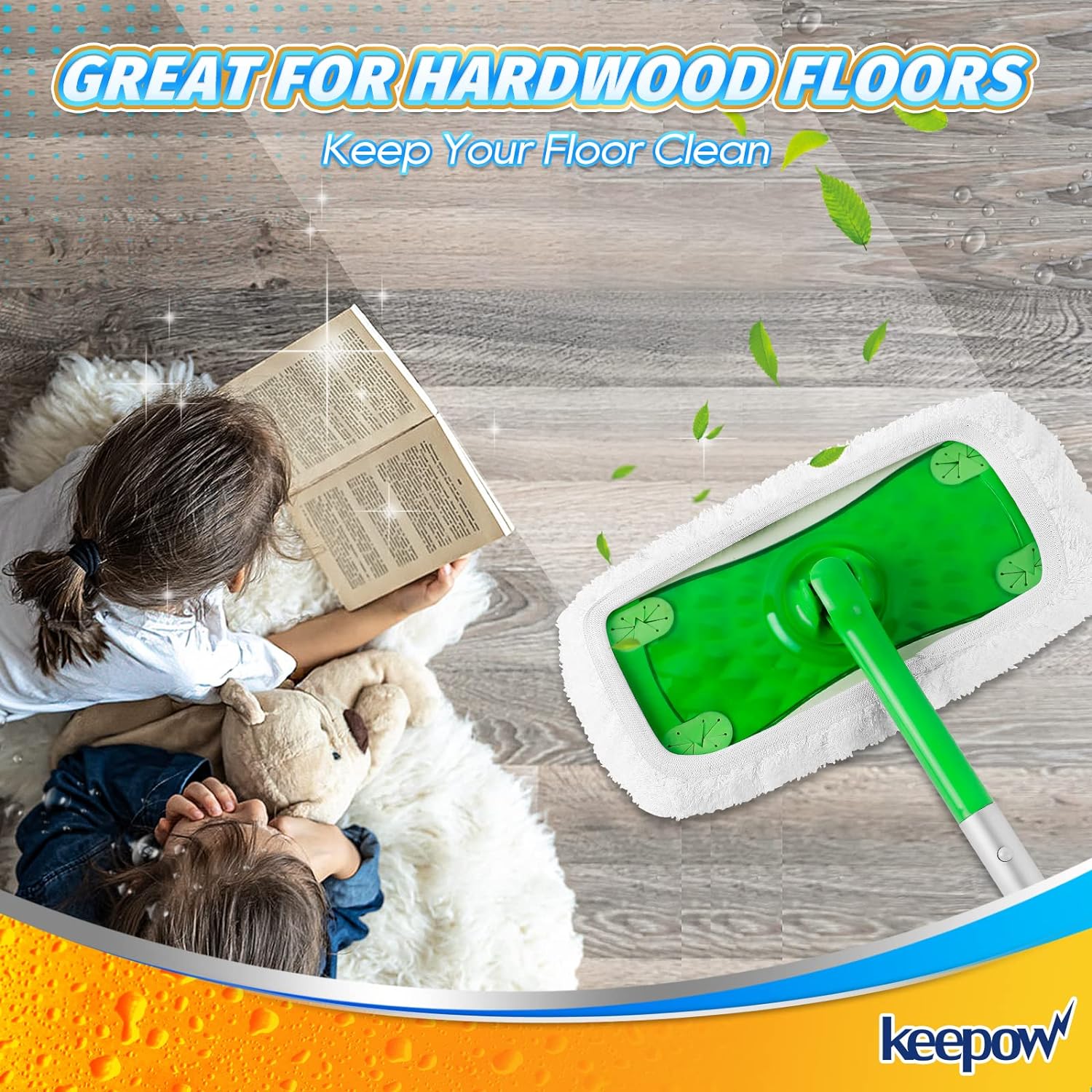 KEEPOW 5701M Panni riutilizzabili per mop, panni per pavimenti asciutti per Swiffer Sweeper Mop 3+3 pezzi(bianco + verde)